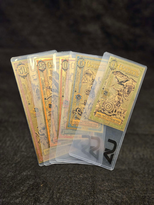 Porta billetes de PVC con respaldo dorado