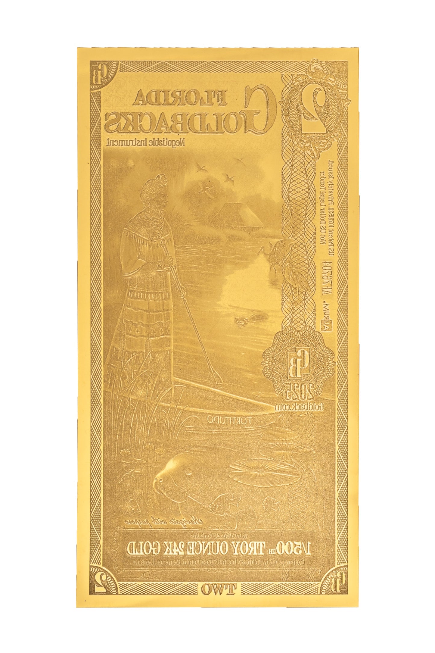 2 Florida Goldback Gold Note — .9999 Fine 24k Gold Goldback