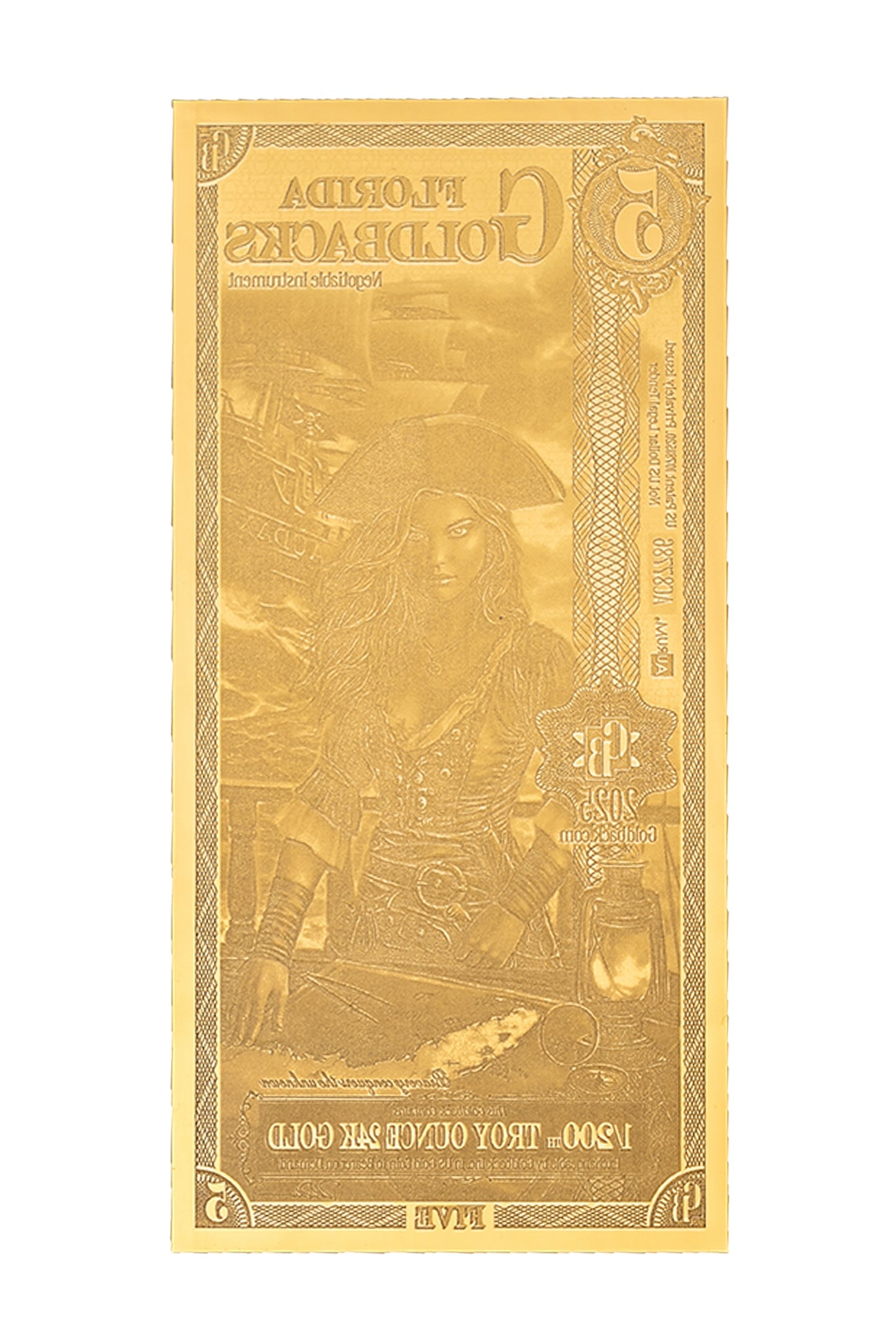 5 Florida Goldback Gold Note — .9999 Fine 24k Gold Goldback