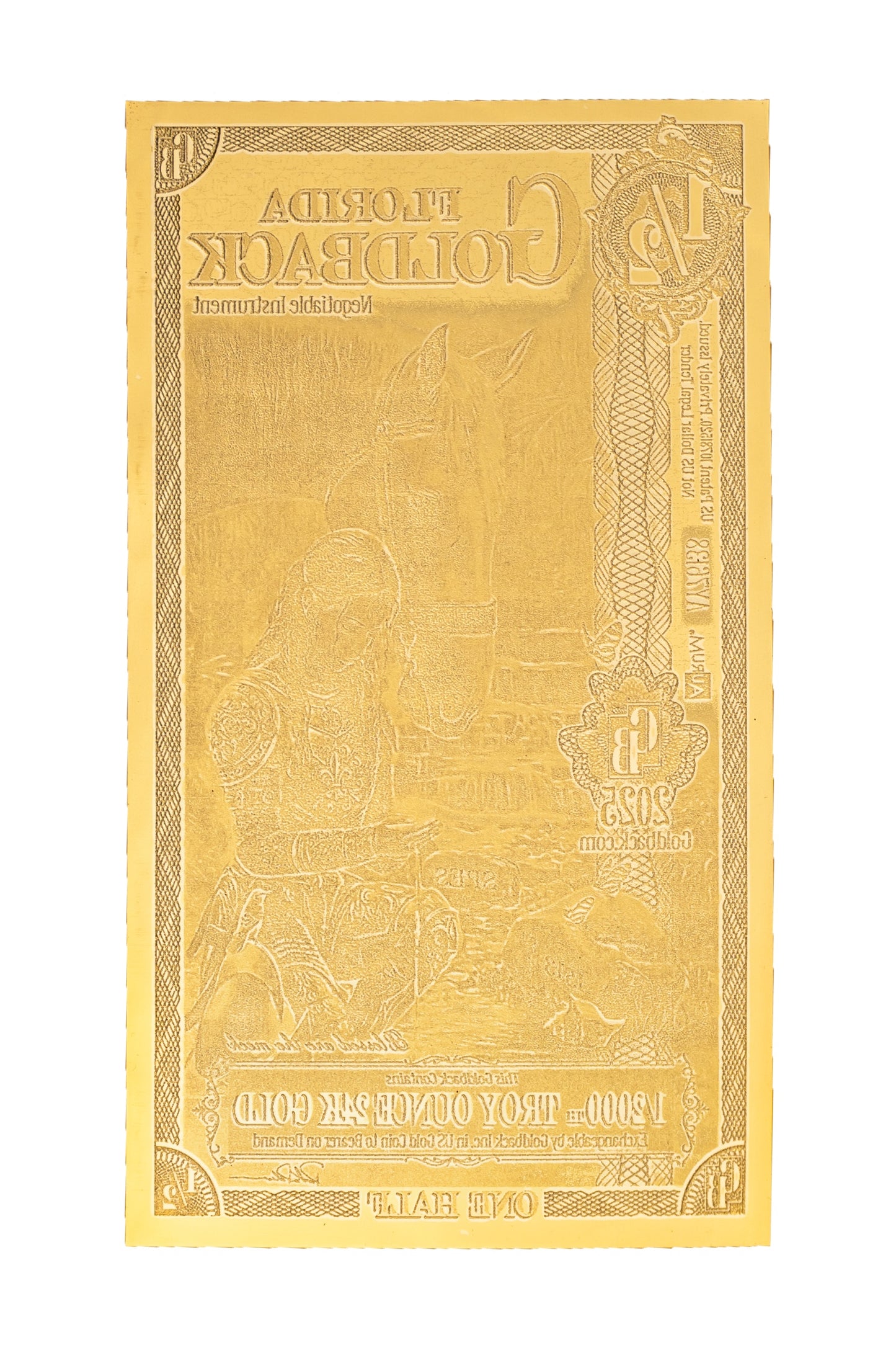 ½ Florida Goldback Gold Note — .9999 Fine 24k Gold Goldback
