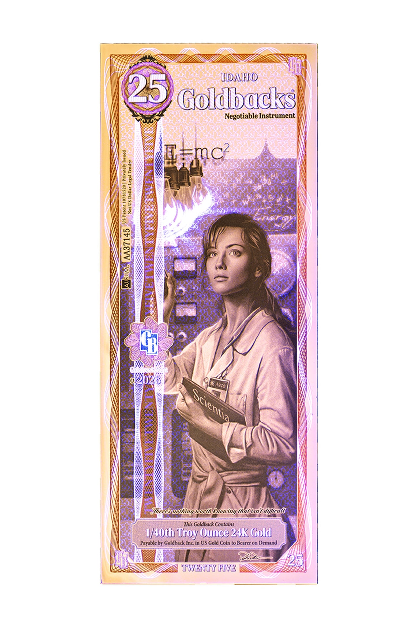 25 Idaho Goldback Gold Note — .9999 Fine 24k Gold Goldback