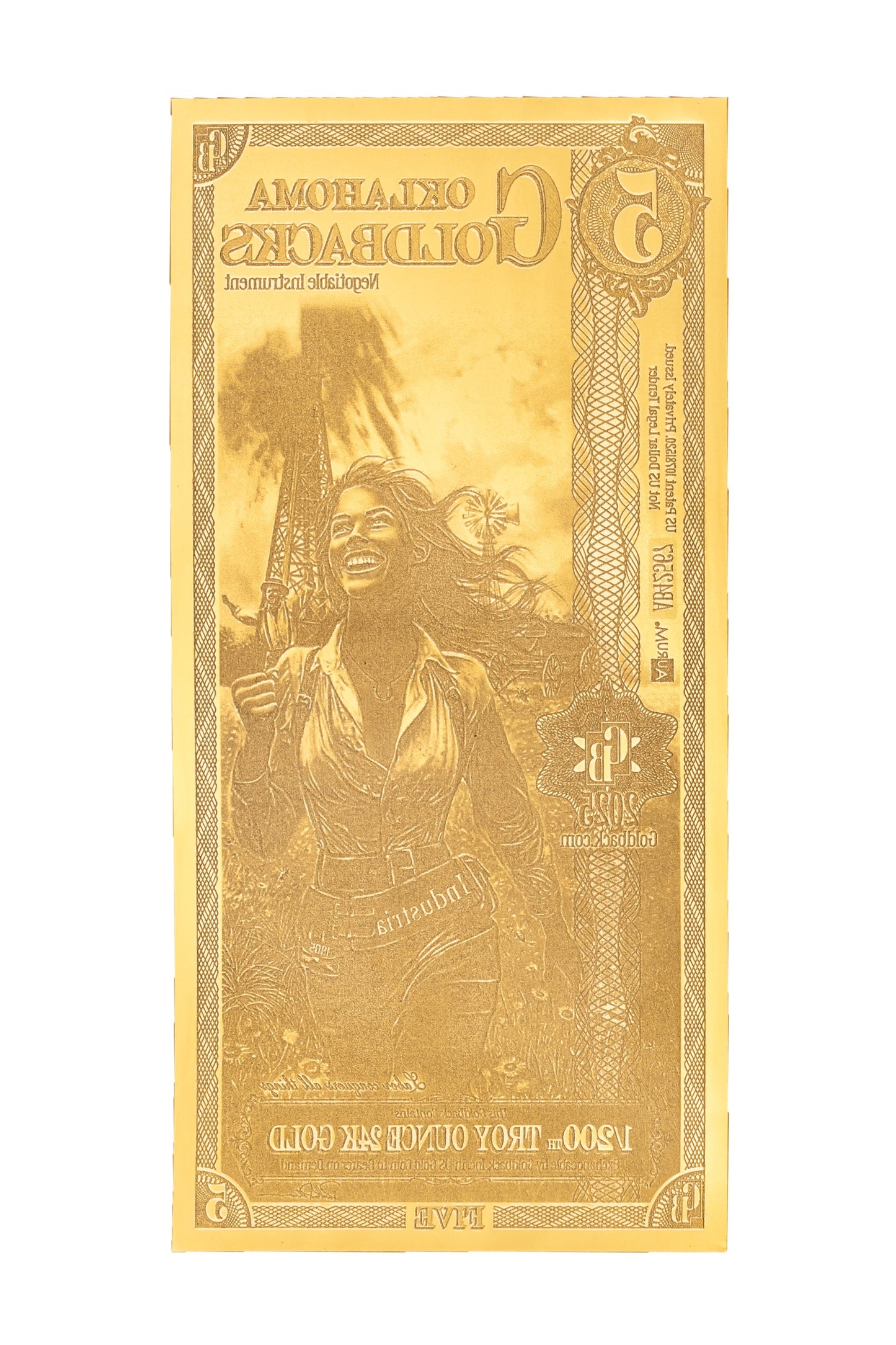 5 Oklahoma Goldback Gold Note — .9999 Fine 24k Gold Goldback