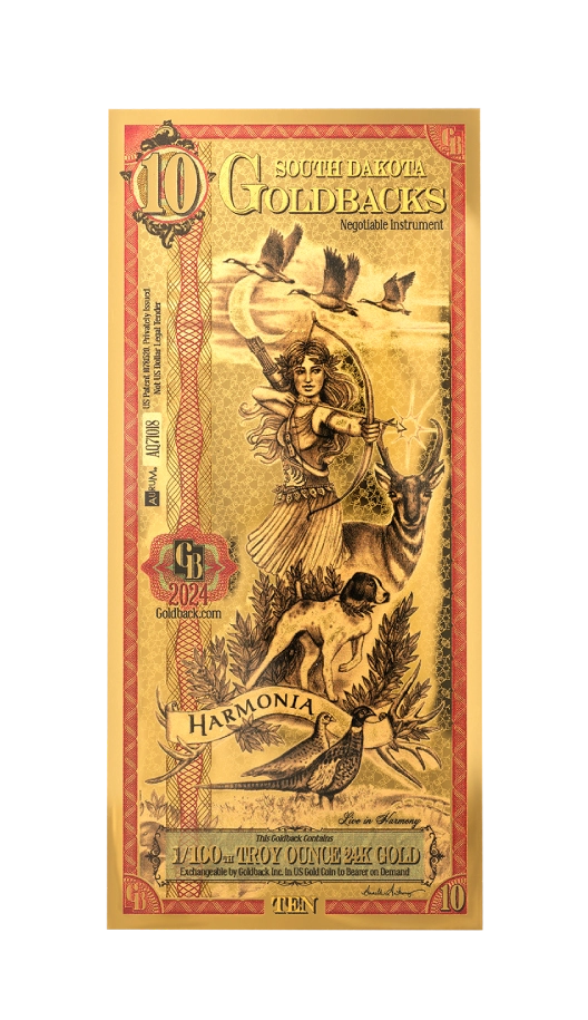 South Dakota 1/100th Troy OZ 24KT Gold (10) 2024