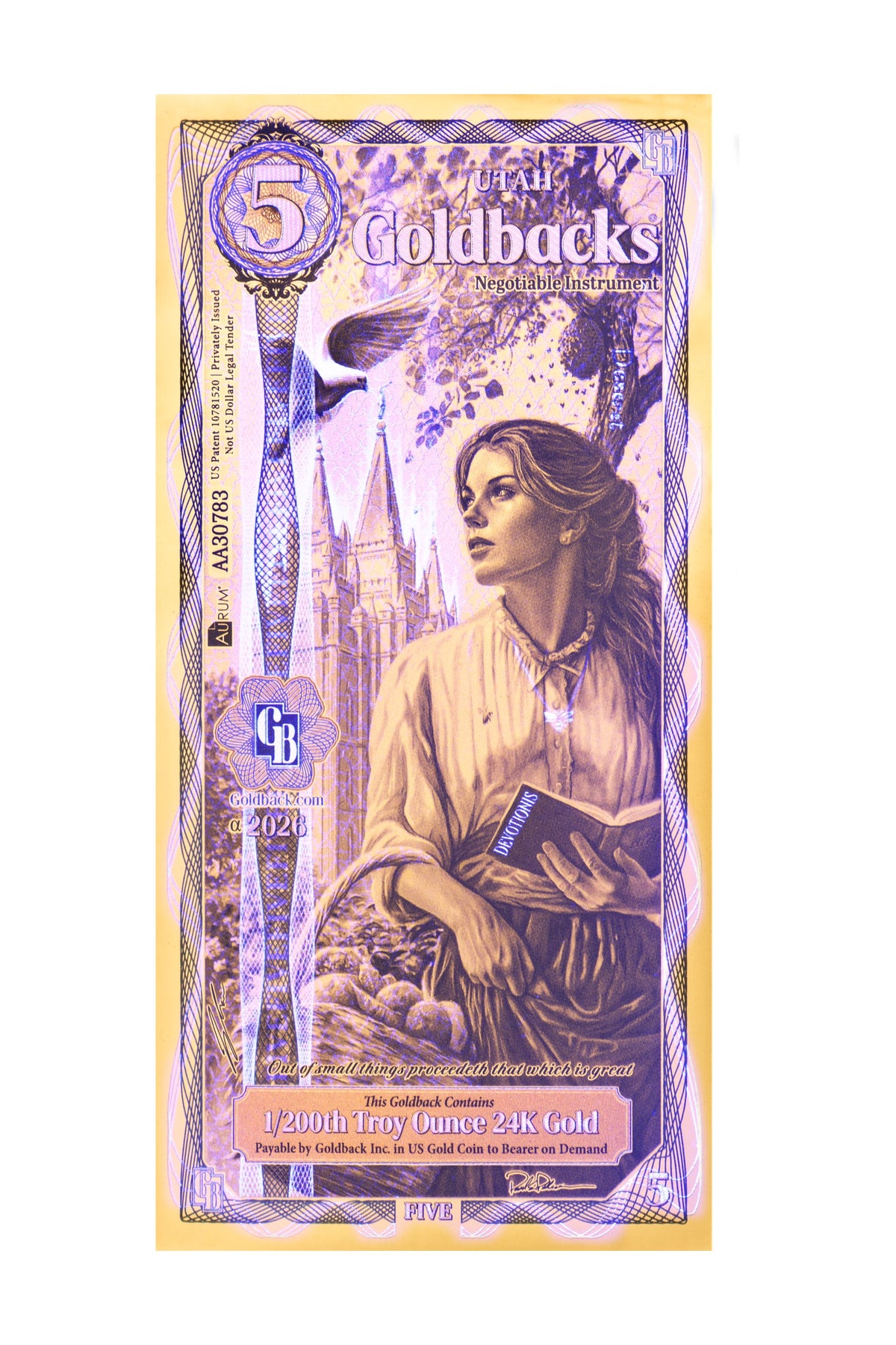 5 Utah Goldback Gold Note (2026 Alpha) — 24k Gold Goldback