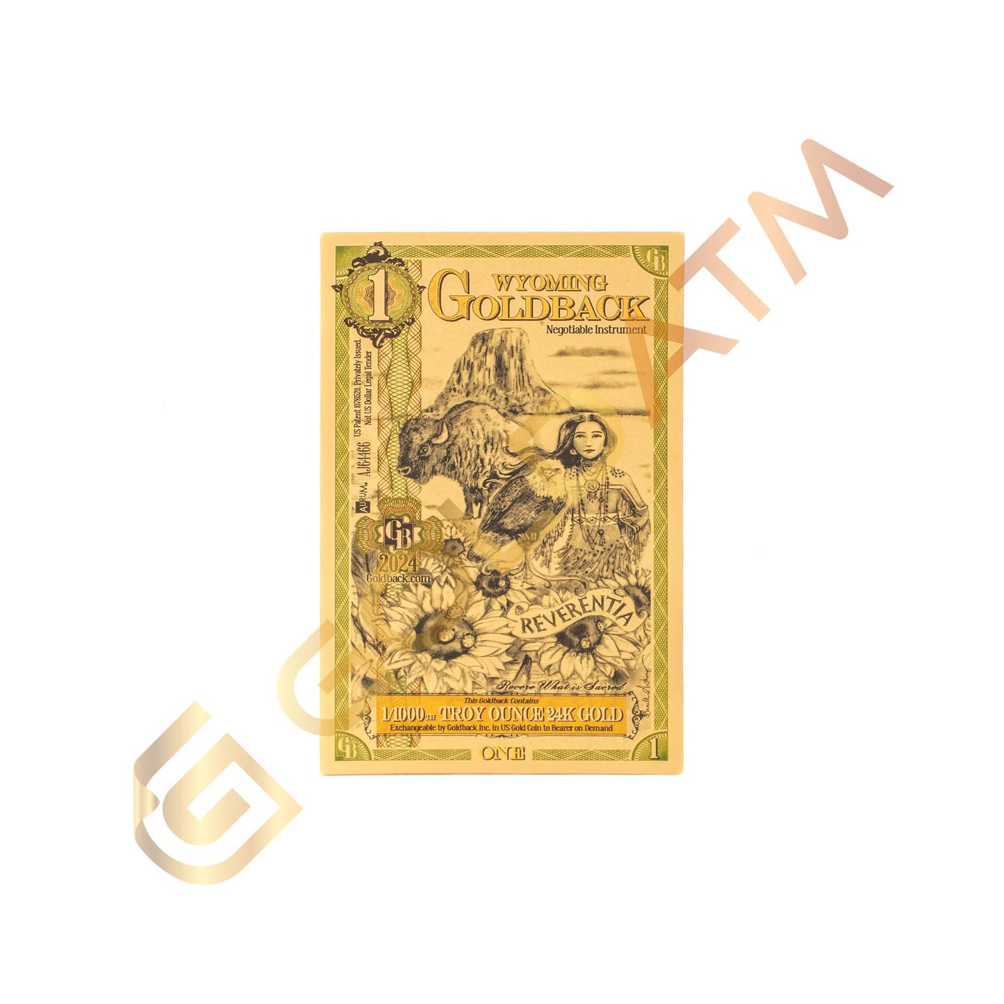 Wyoming 1/1000. Troy OZ oro de 24 quilates (1)