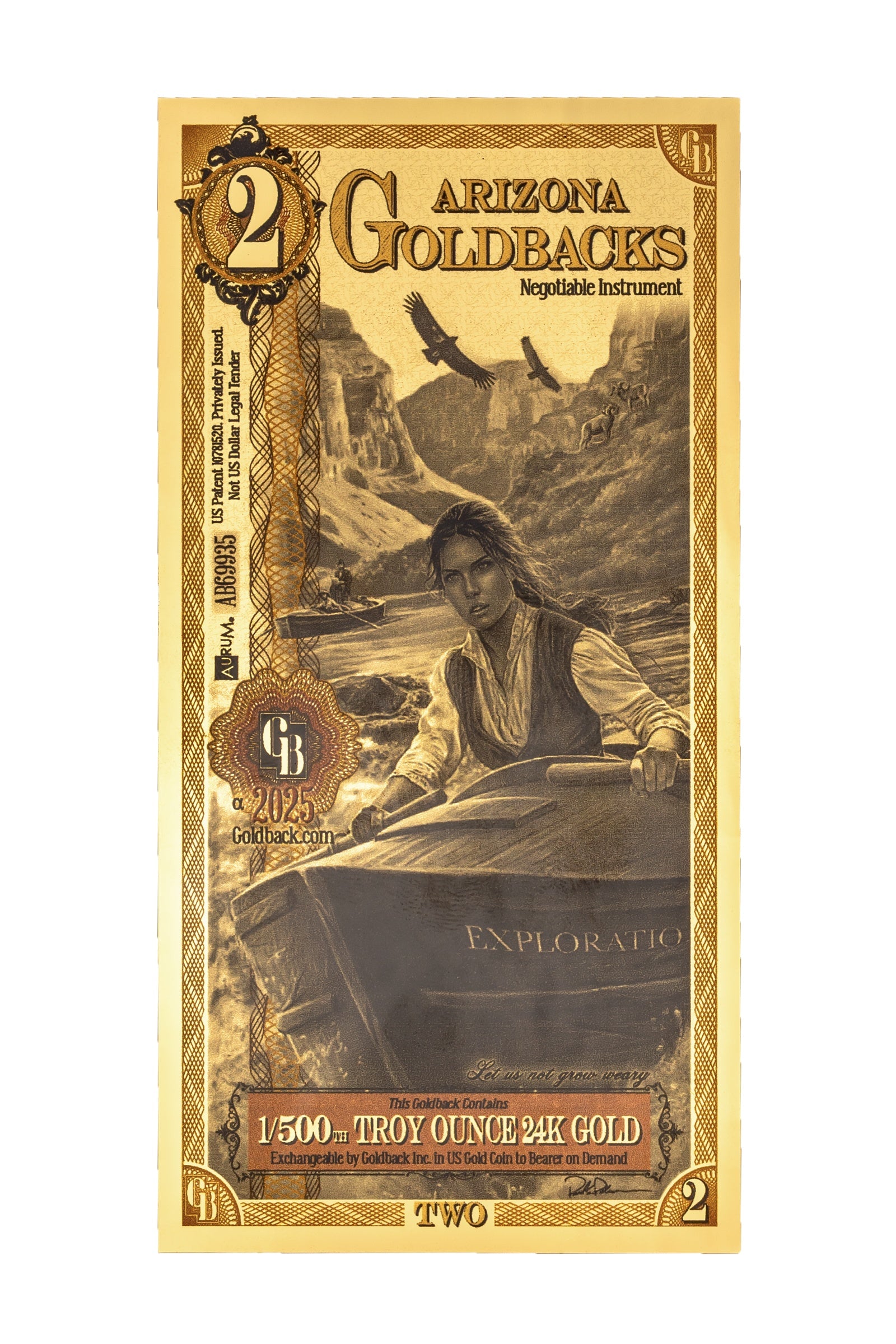 2 Arizona Goldback Gold Note — .9999 Fine 24k Gold Goldback