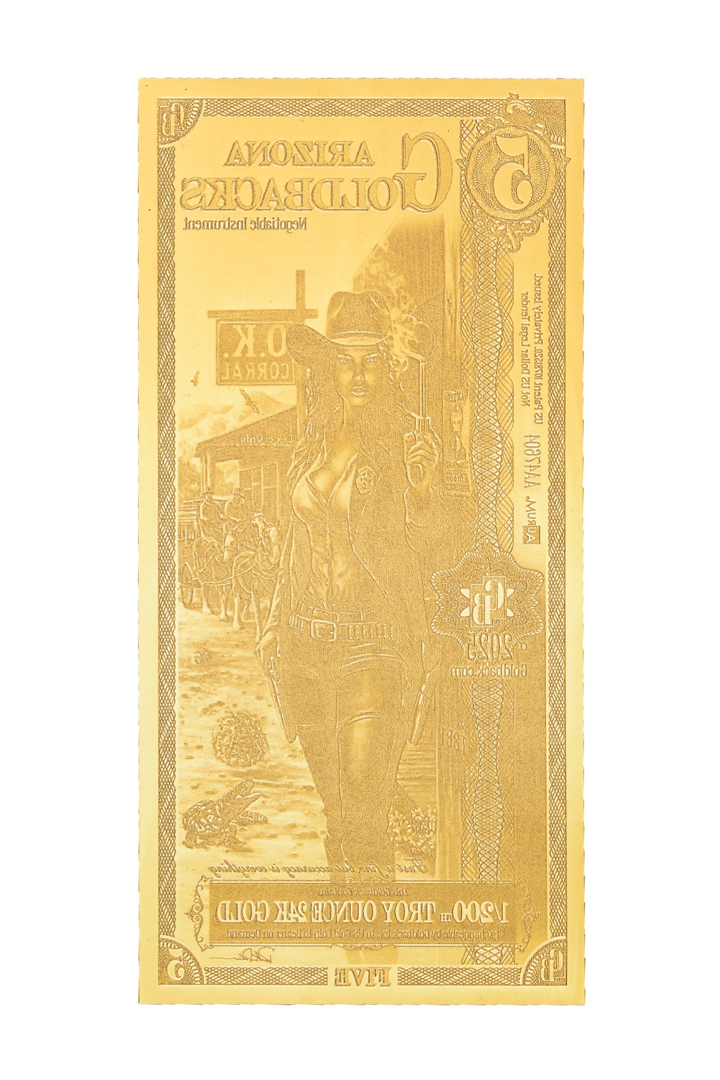 5 Arizona Goldback Gold Note — .9999 Fine 24k Gold Goldback