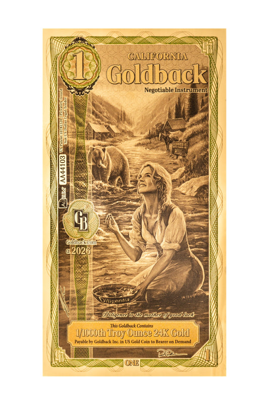 1 California Goldback Gold Note — .9999 Fine 24k Gold Goldback