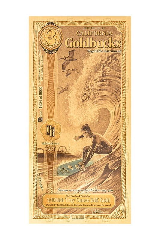 California LER 3 Goldback — front, colorized surfer design