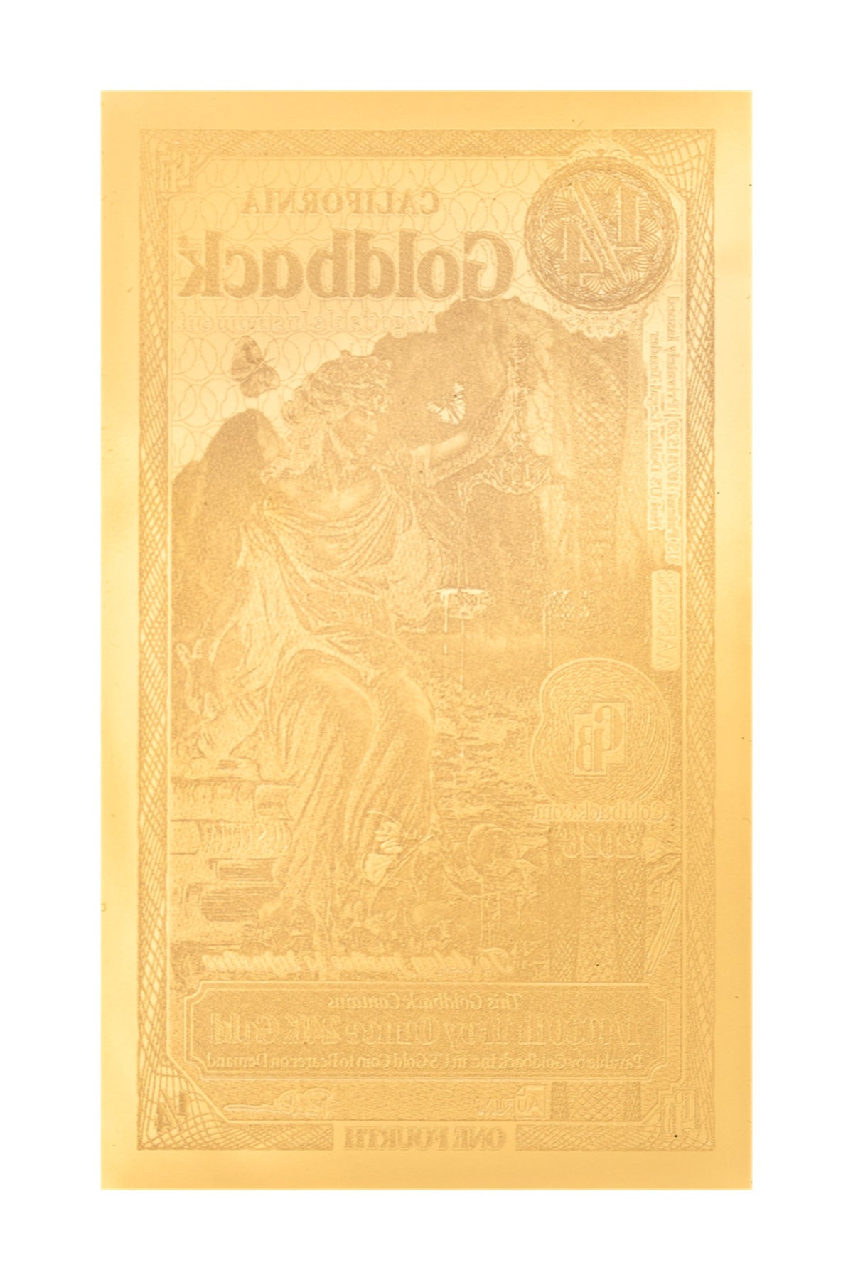 ¼ California Goldback Gold Note — .9999 Fine 24k Gold Goldback