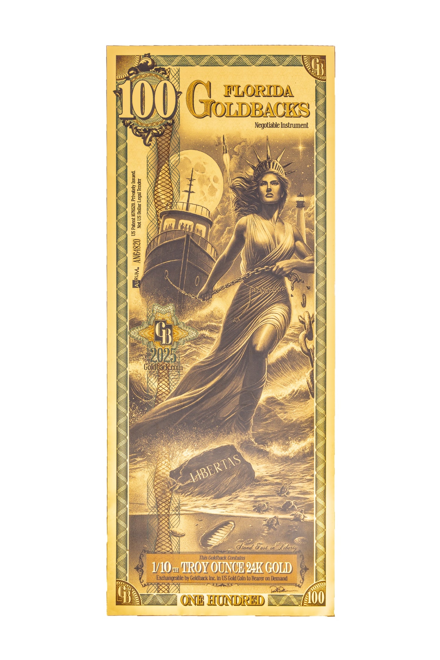 100 Florida Goldback Gold Note