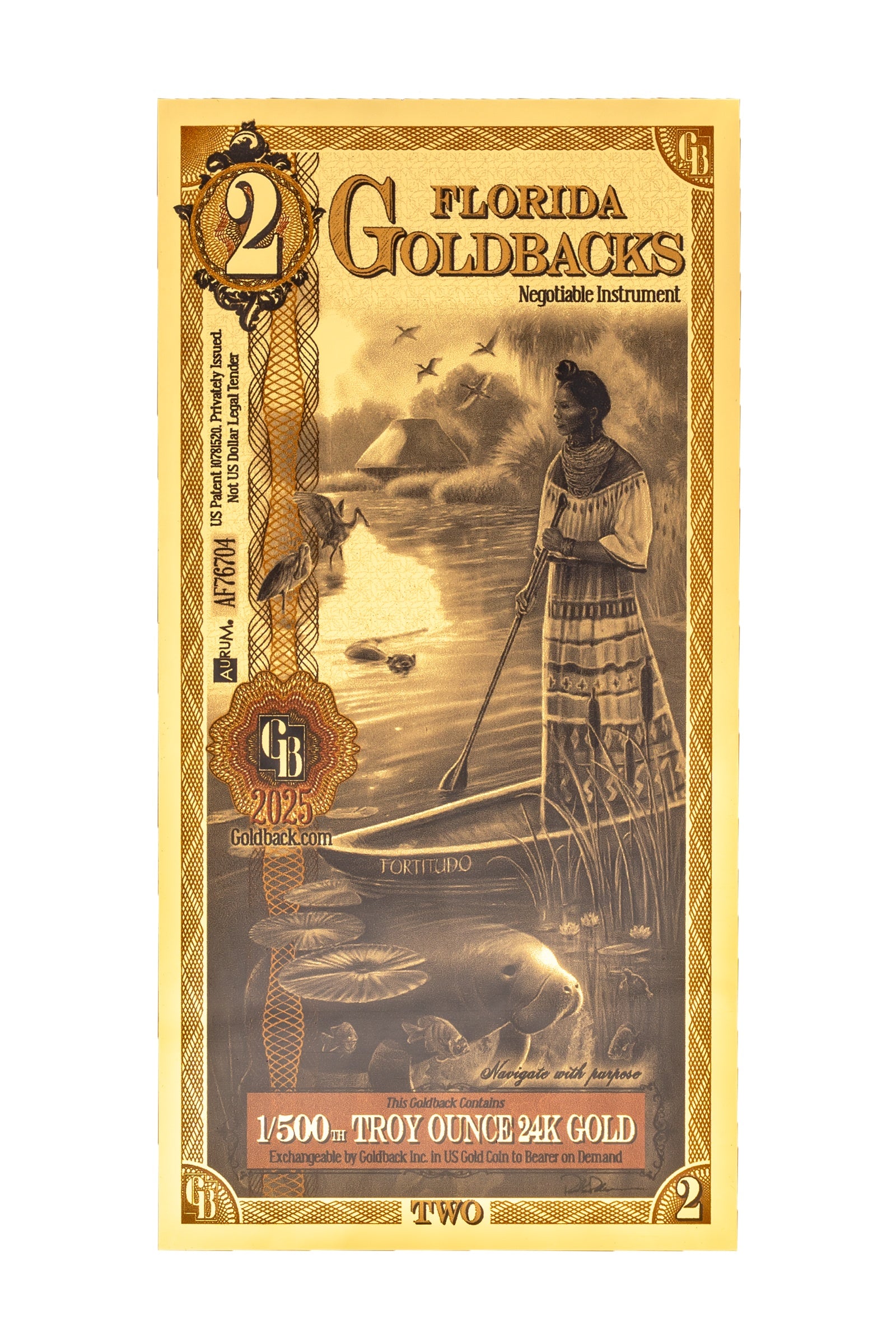 Buy 2 Florida Goldback | 1/500 Troy Oz .9999 Fine 24k Gold | GoldATM