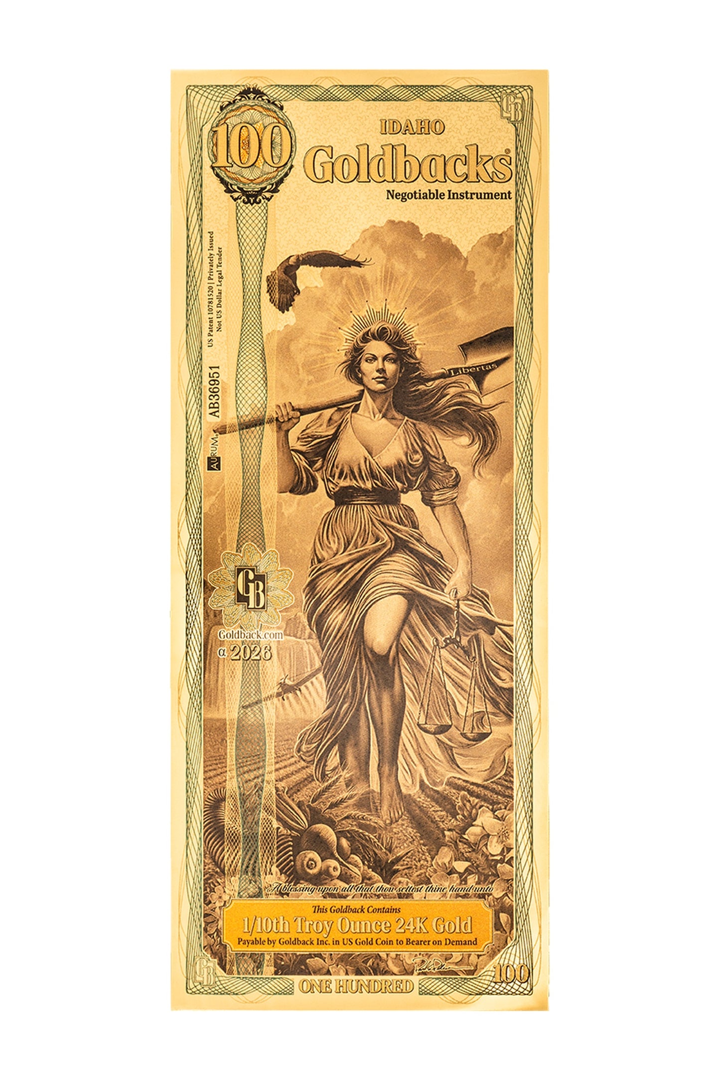100 Idaho Goldback Gold Note