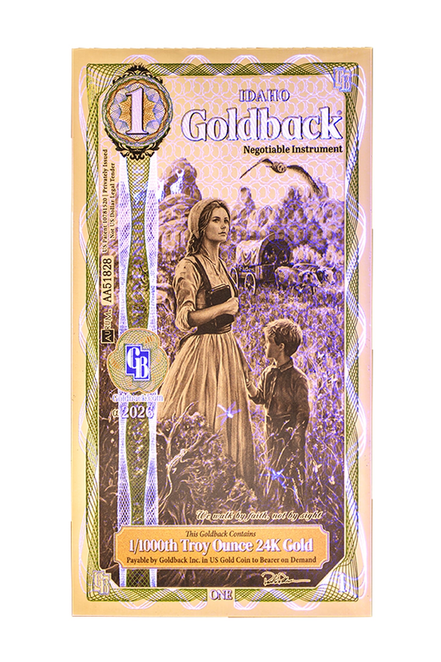 1 Idaho Goldback Gold Note — .9999 Fine 24k Gold Goldback