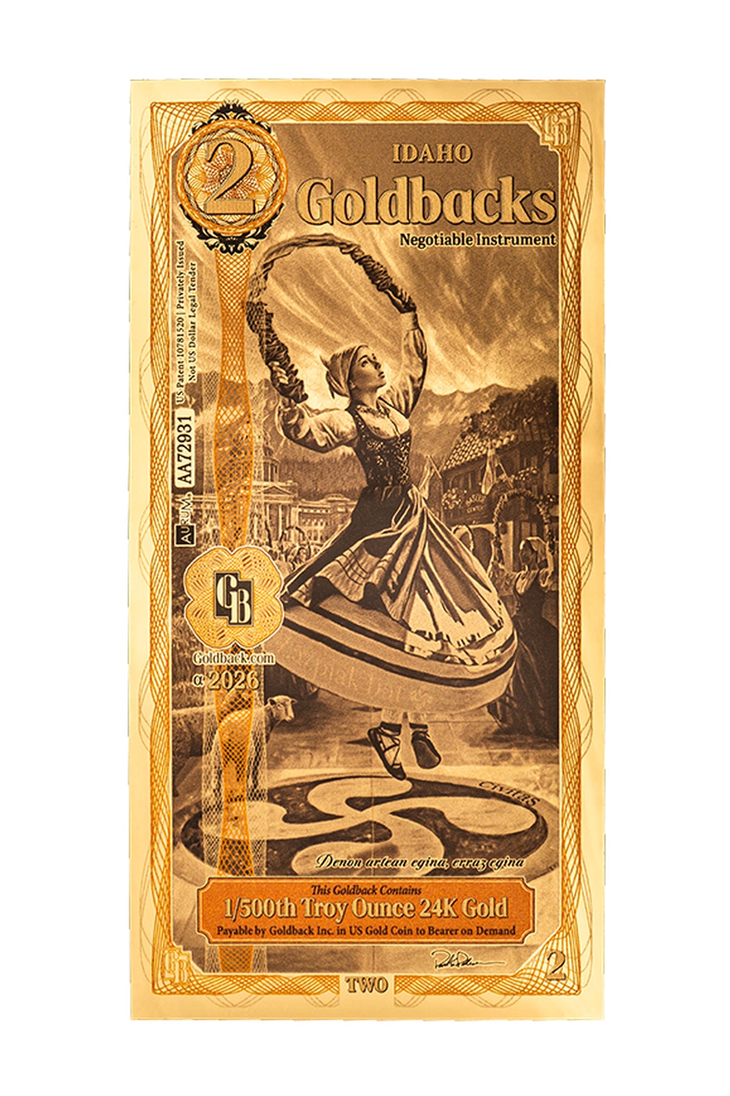 2 Idaho Goldback Gold Note