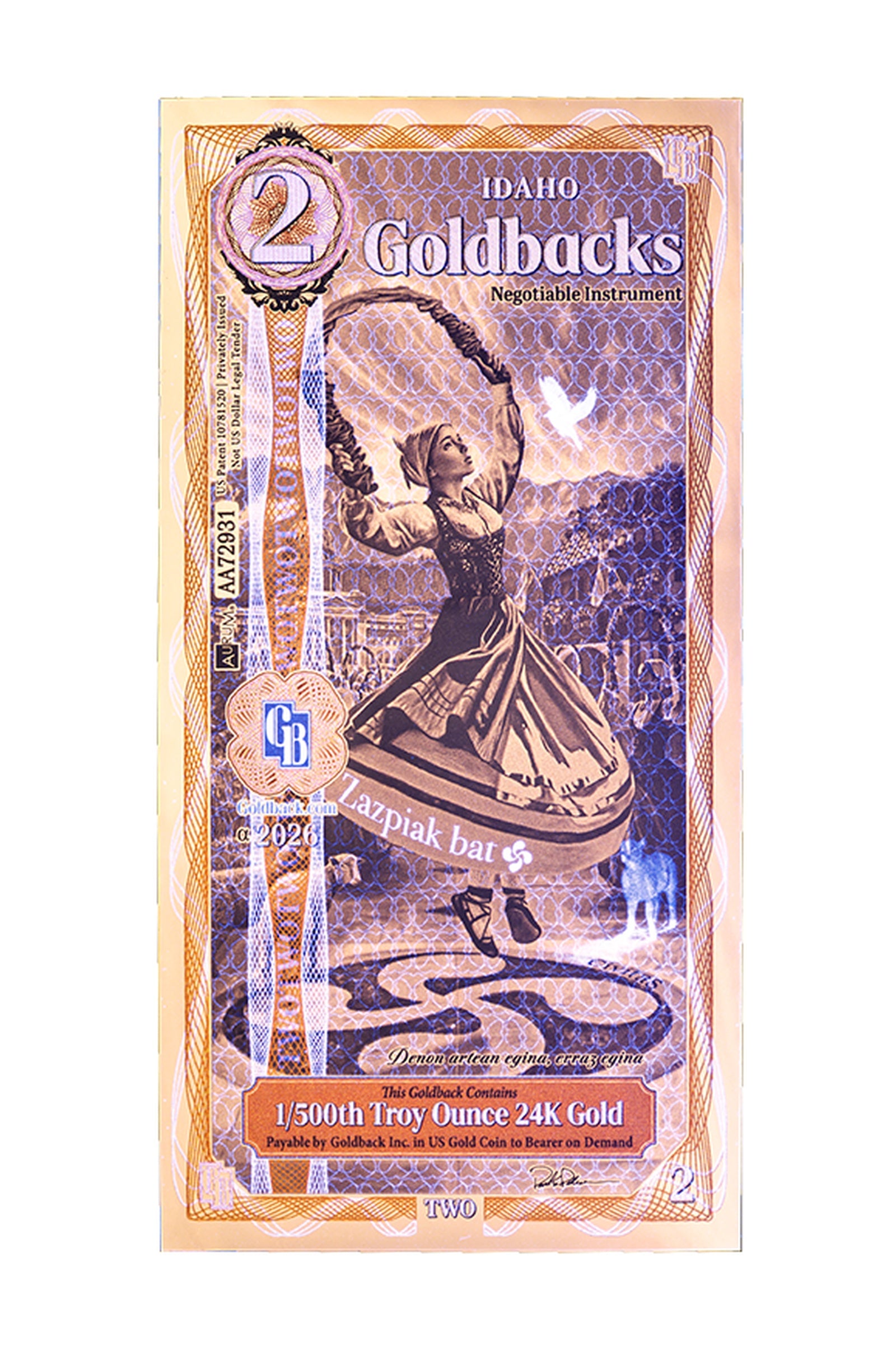 2 Idaho Goldback Gold Note | Real 24k Gold | GoldATM