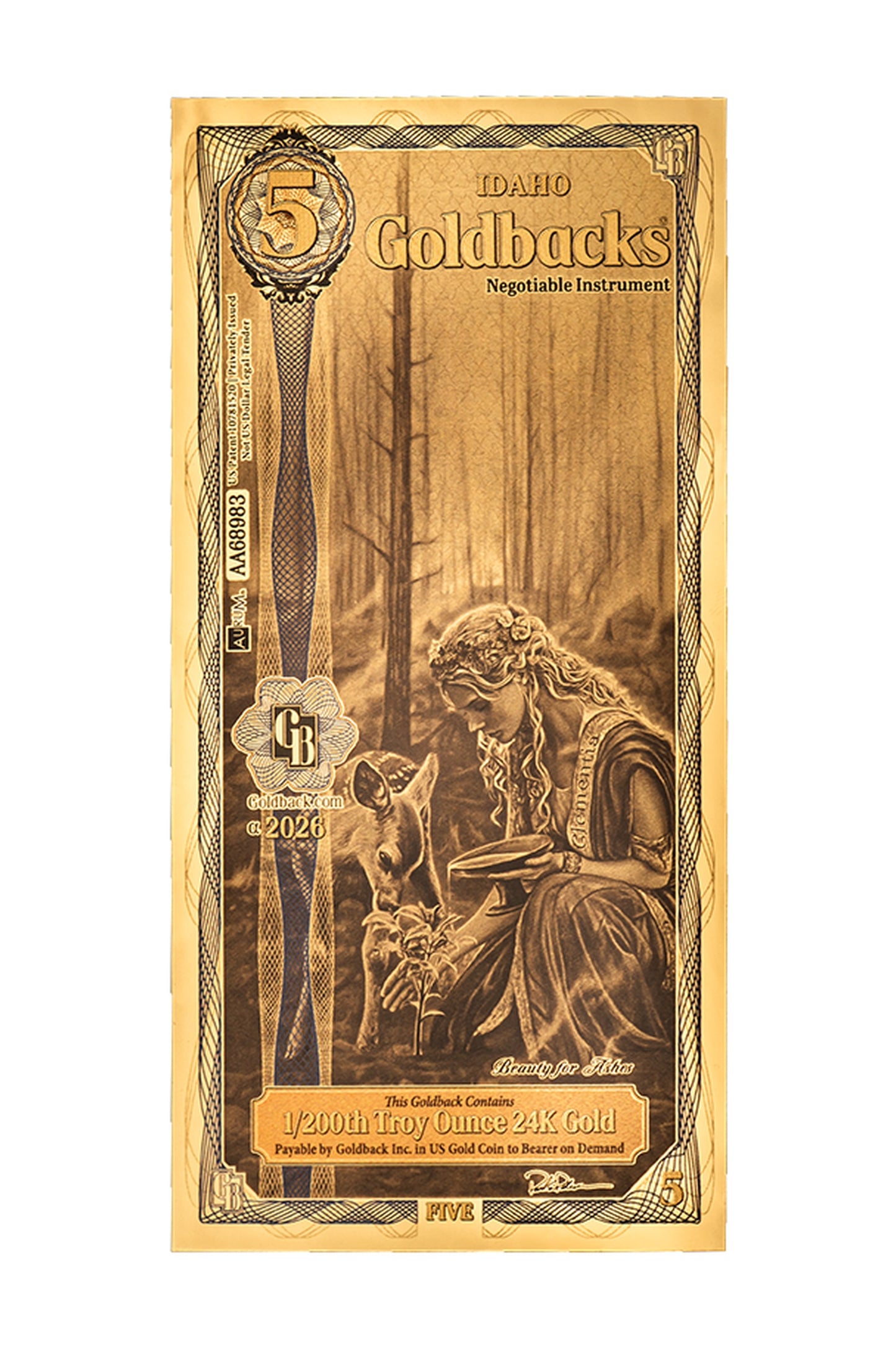 5 Idaho Goldback Gold Note
