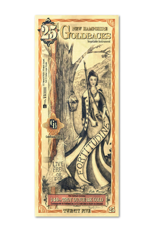 25 New Hampshire Goldback Gold Note