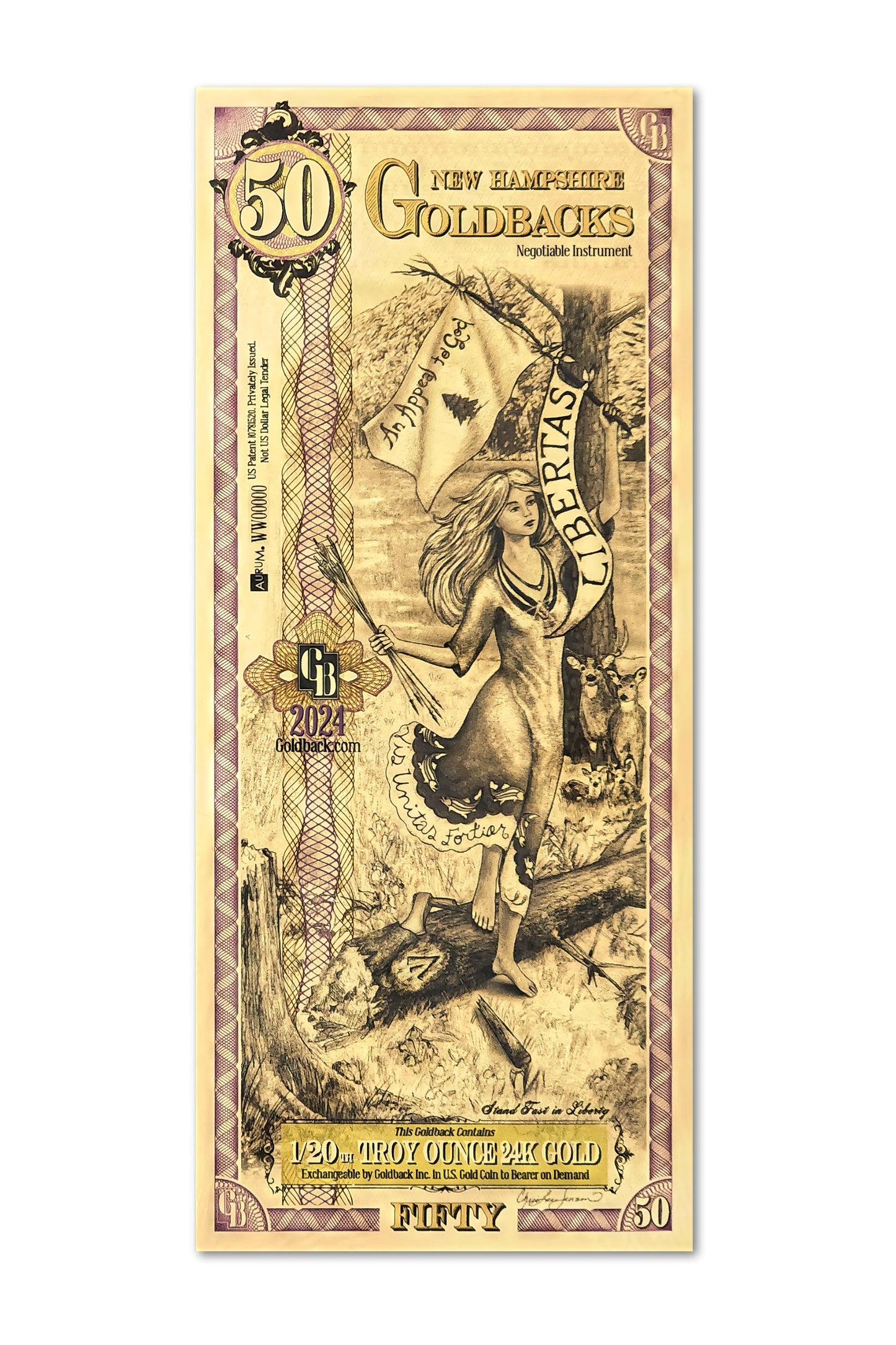 New Hampshire 1/20 Troy OZ oro de 24 quilates (50) 