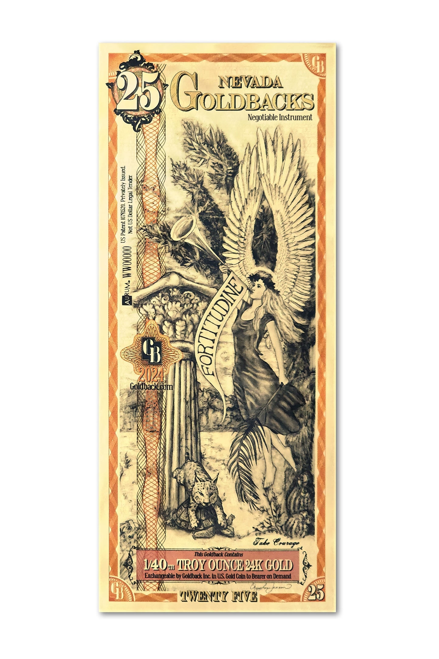 25 Nevada Goldback Gold Note — .9999 Fine 24k Gold Goldback