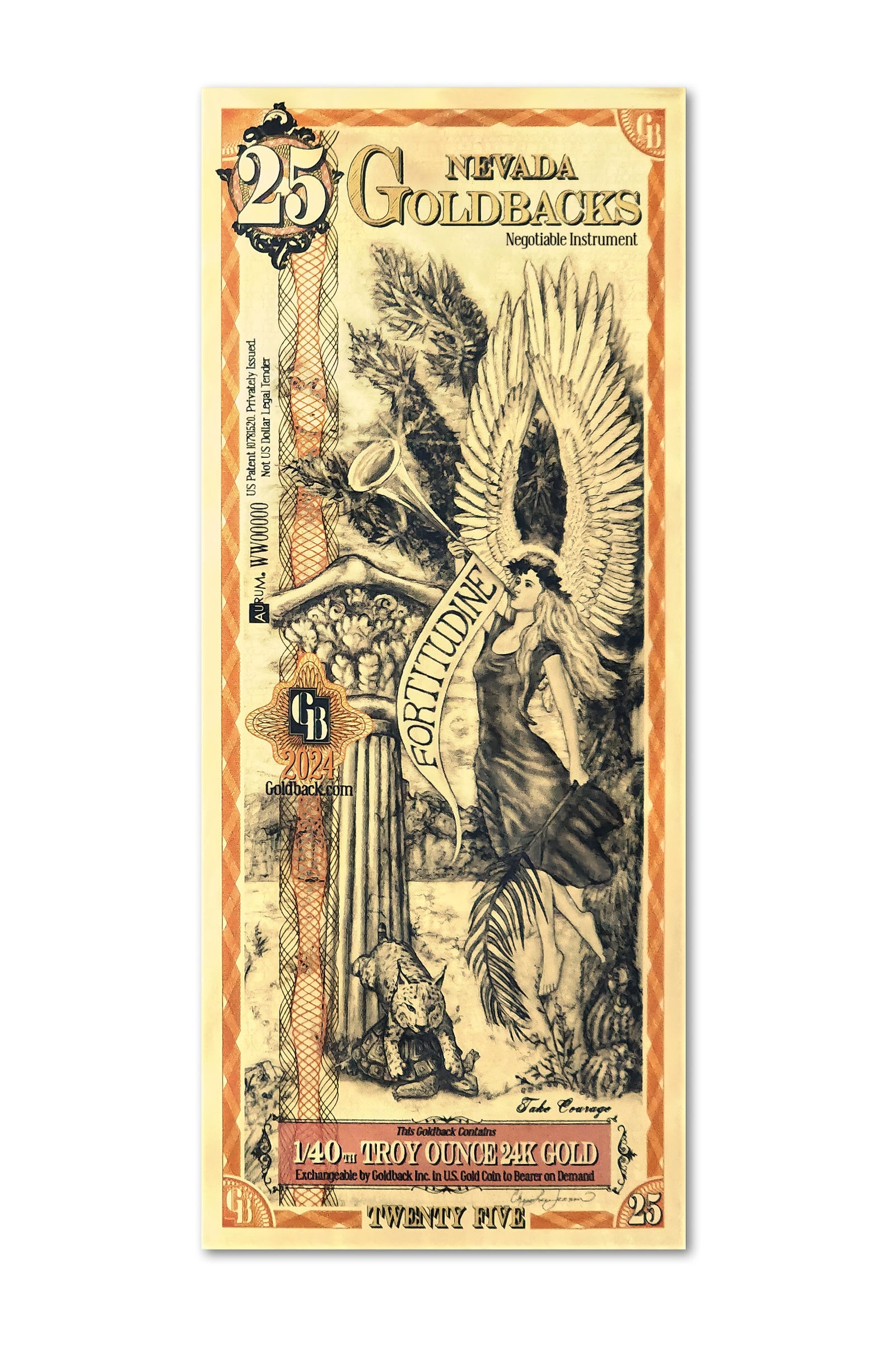25 Nevada Goldback Gold Note — .9999 Fine 24k Gold Goldback