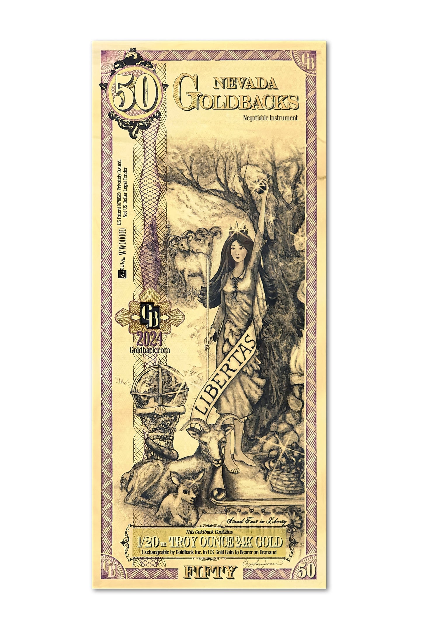 50 Nevada Goldback Gold Note — .9999 Fine 24k Gold Goldback