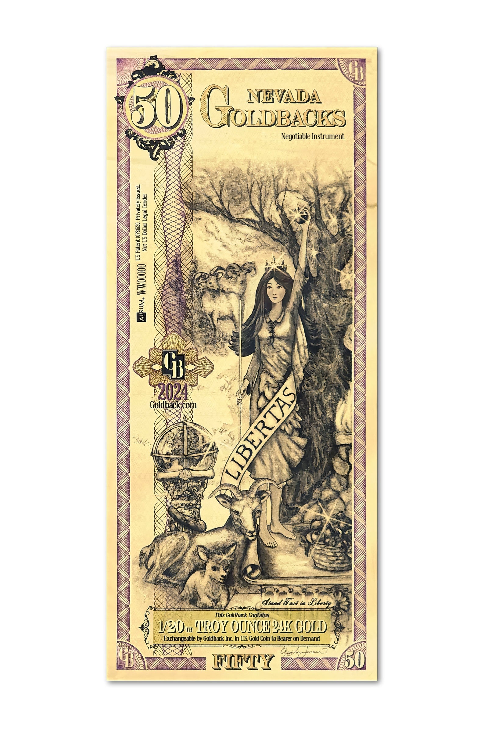 50 Nevada Goldback Gold Note — .9999 Fine 24k Gold Goldback