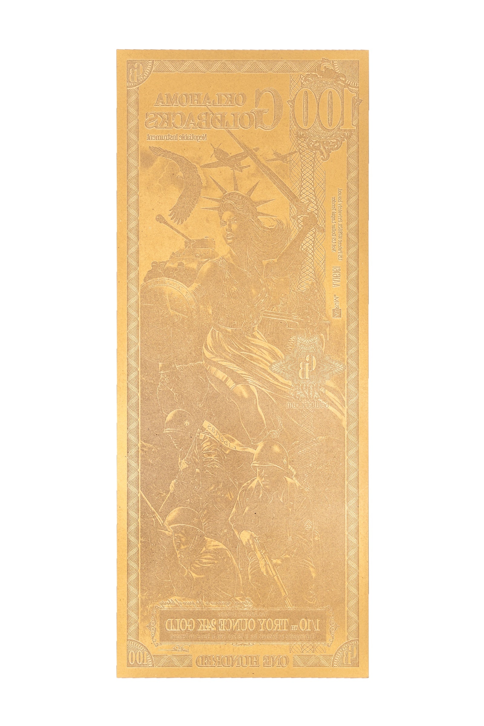 100 Oklahoma Goldback Gold Note — .9999 Fine 24k Gold Goldback