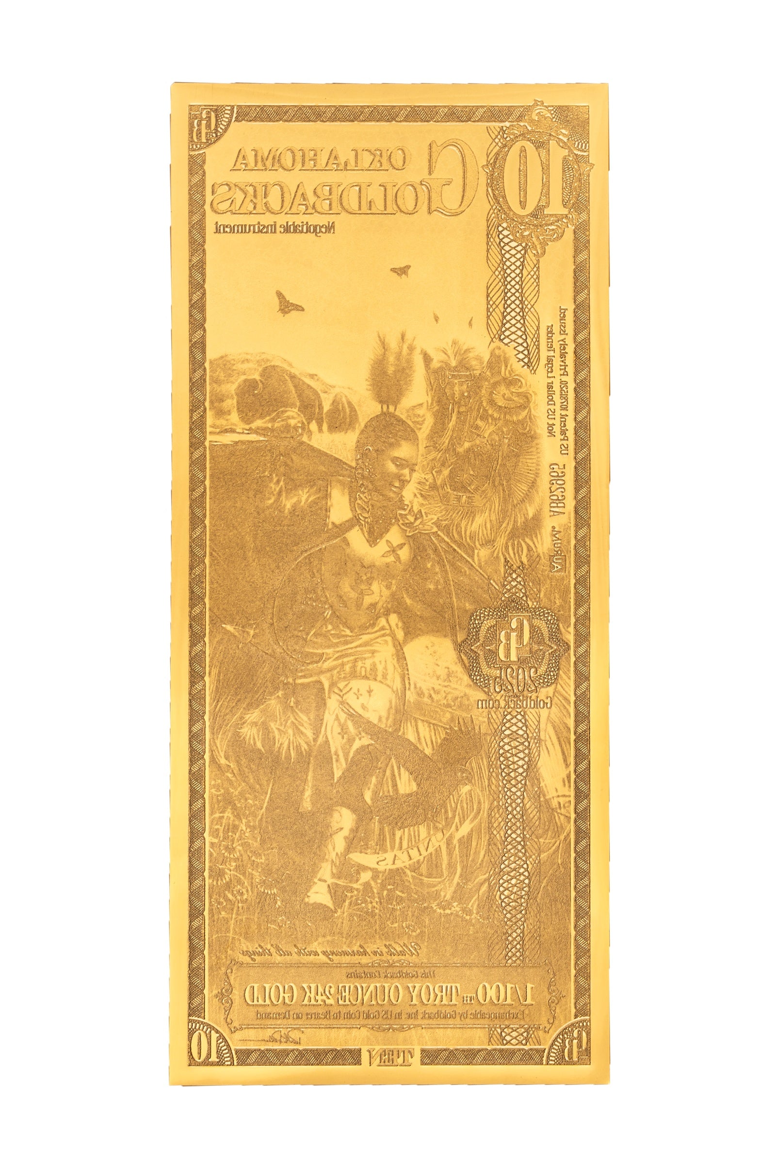 10 Oklahoma Goldback Gold Note — .9999 Fine 24k Gold Goldback