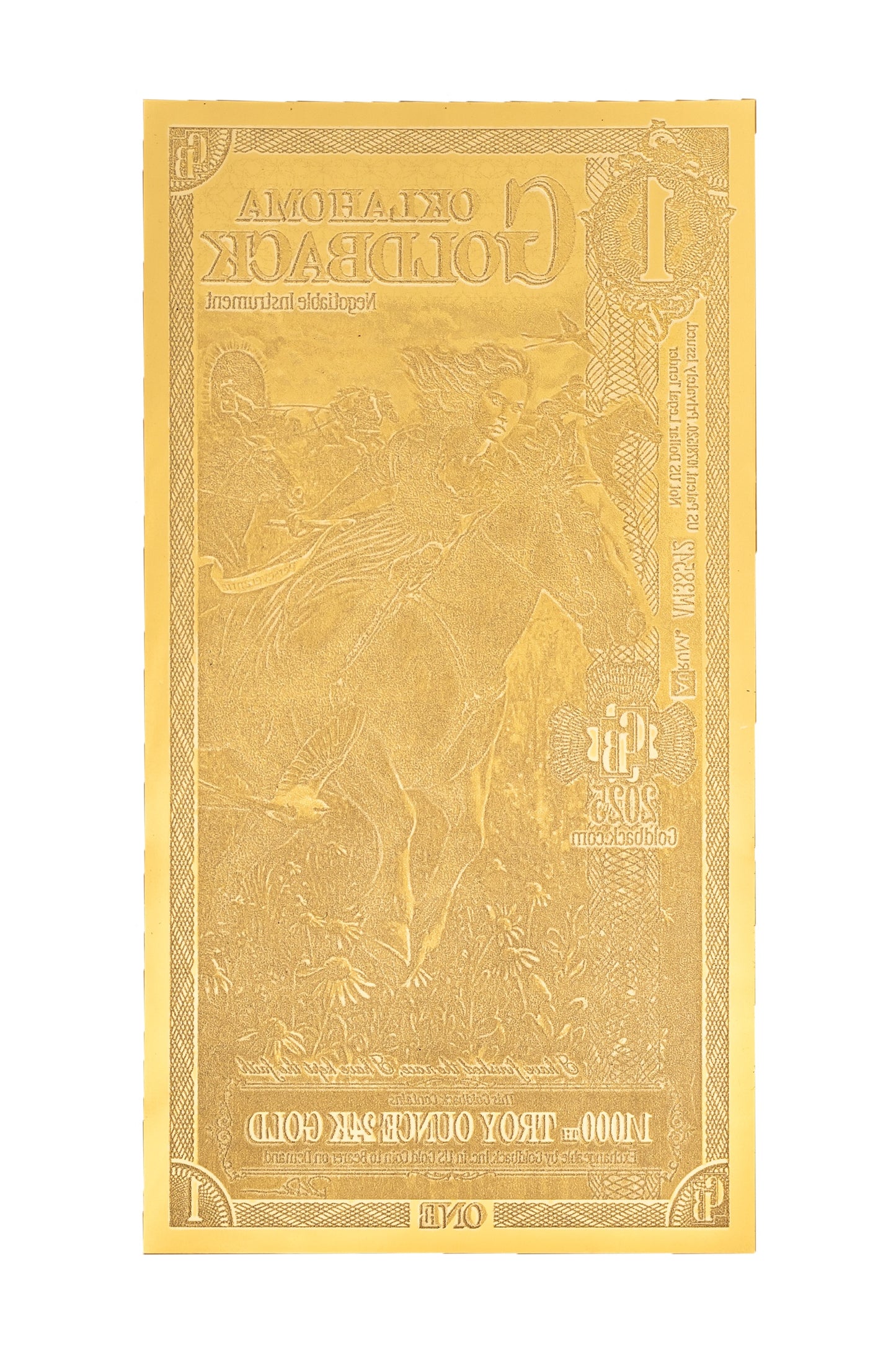 1 Oklahoma Goldback Gold Note — .9999 Fine 24k Gold Goldback