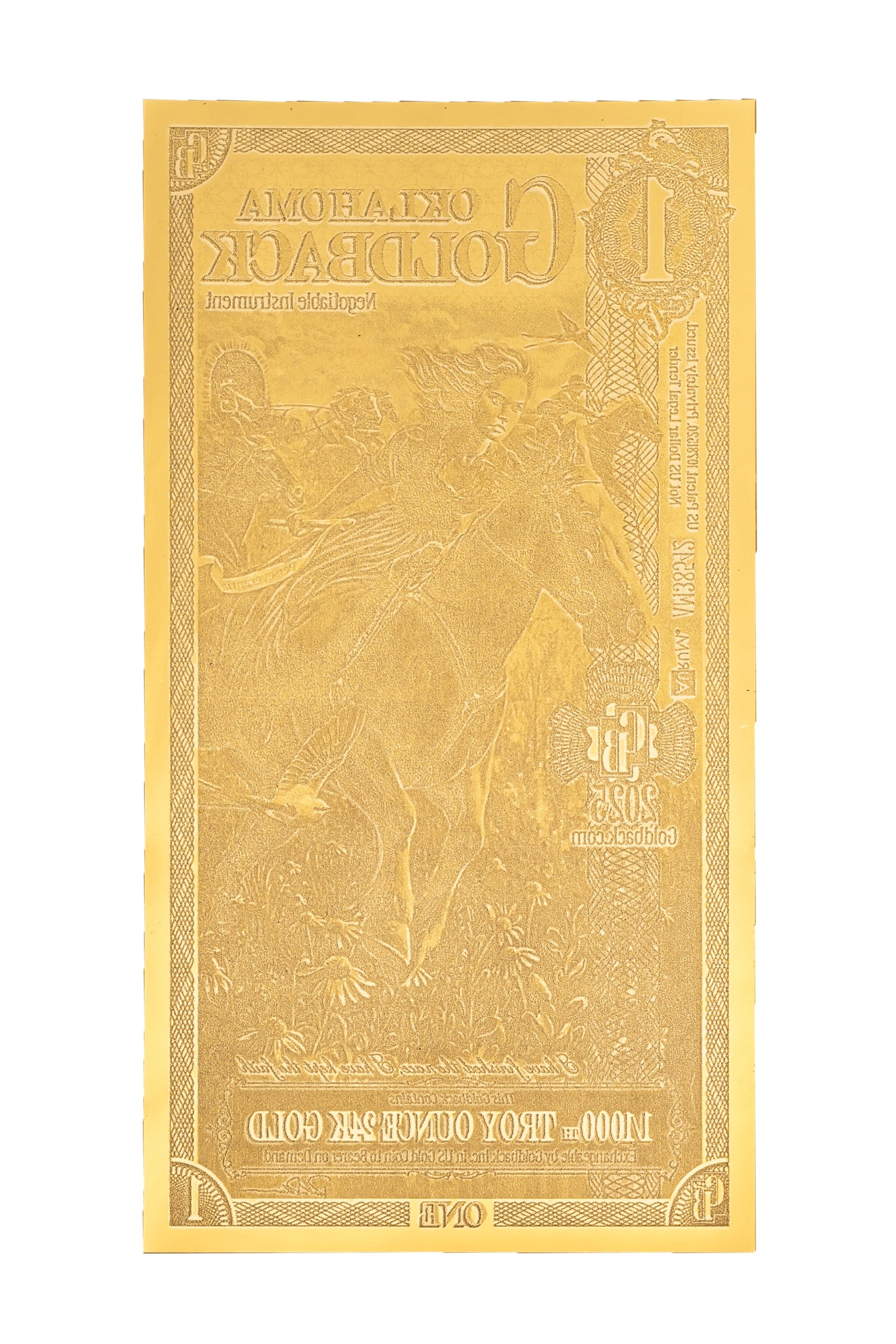 1 Oklahoma Goldback Gold Note — .9999 Fine 24k Gold Goldback