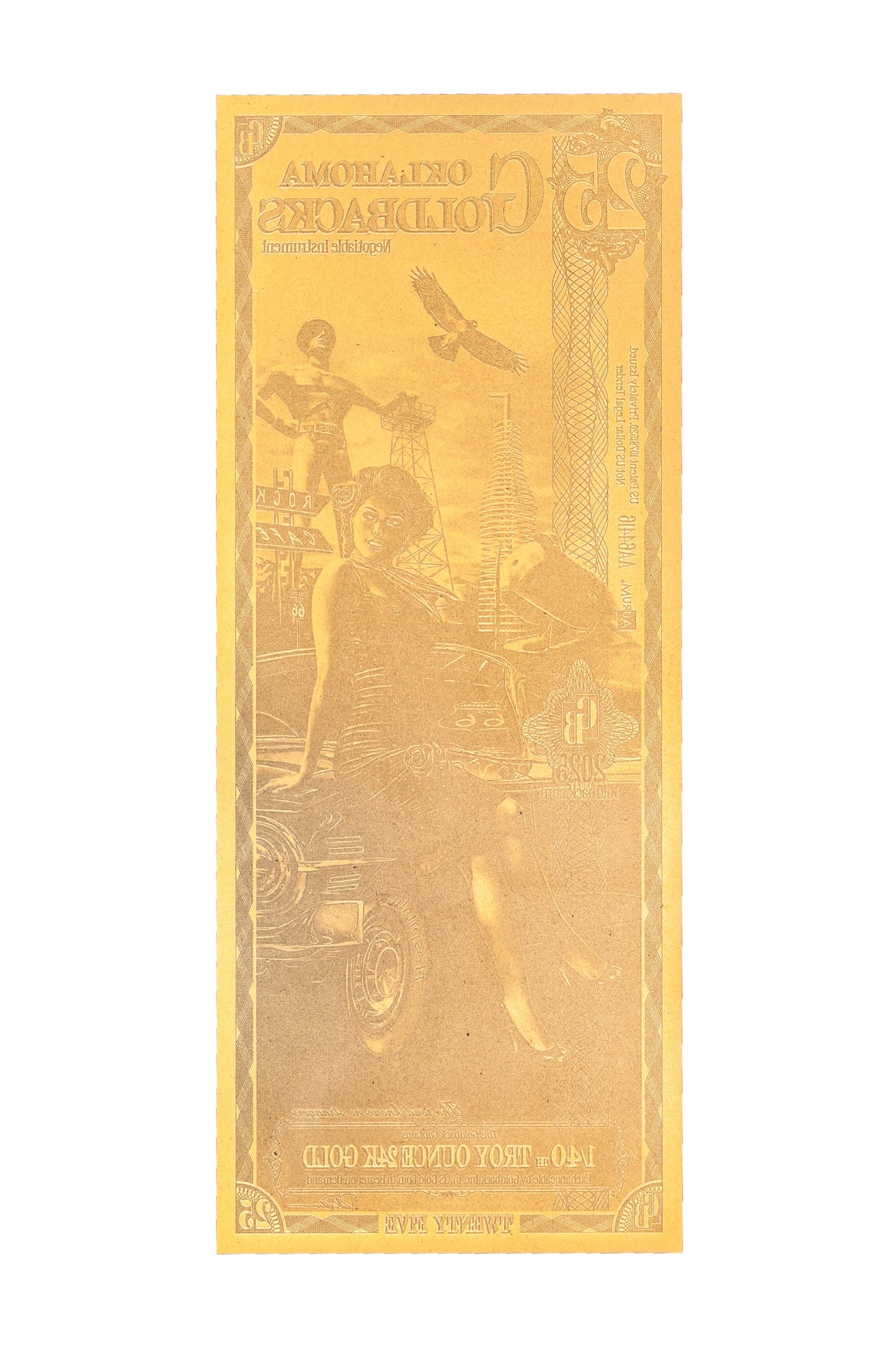 25 Oklahoma Goldback Gold Note — .9999 Fine 24k Gold Goldback