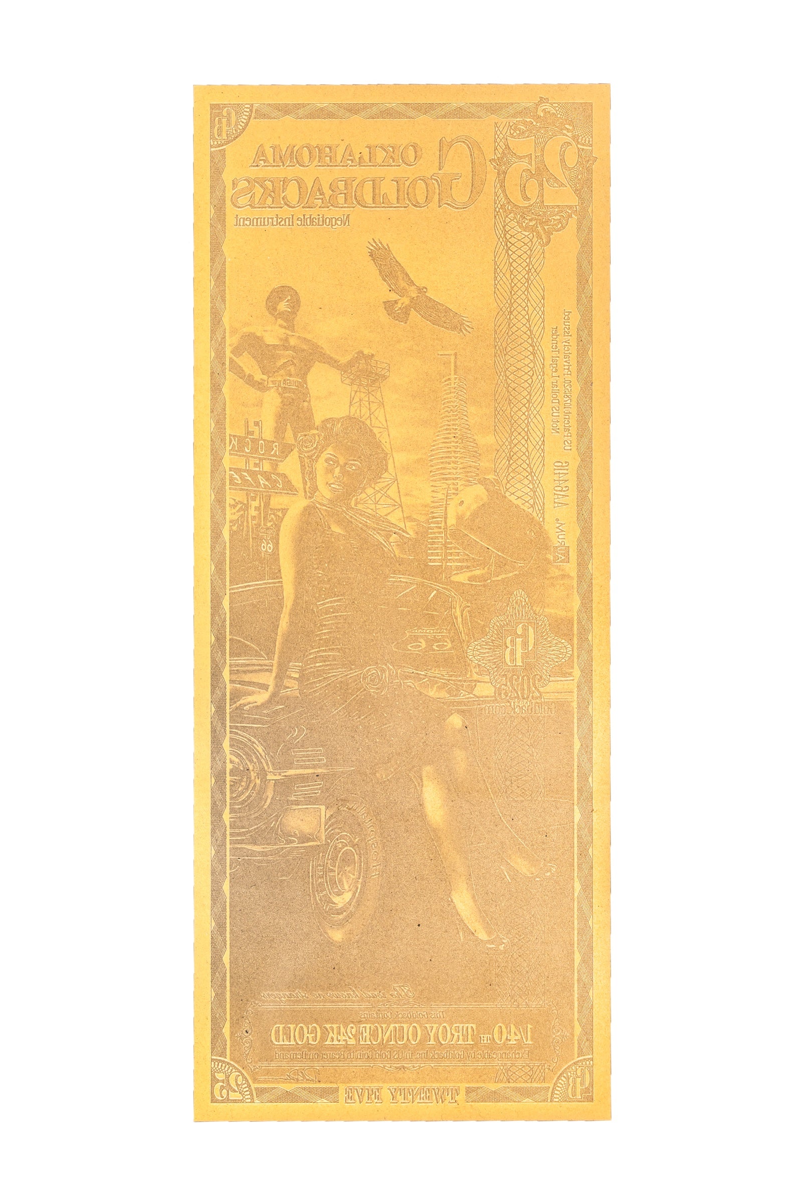 25 Oklahoma Goldback Gold Note — .9999 Fine 24k Gold Goldback