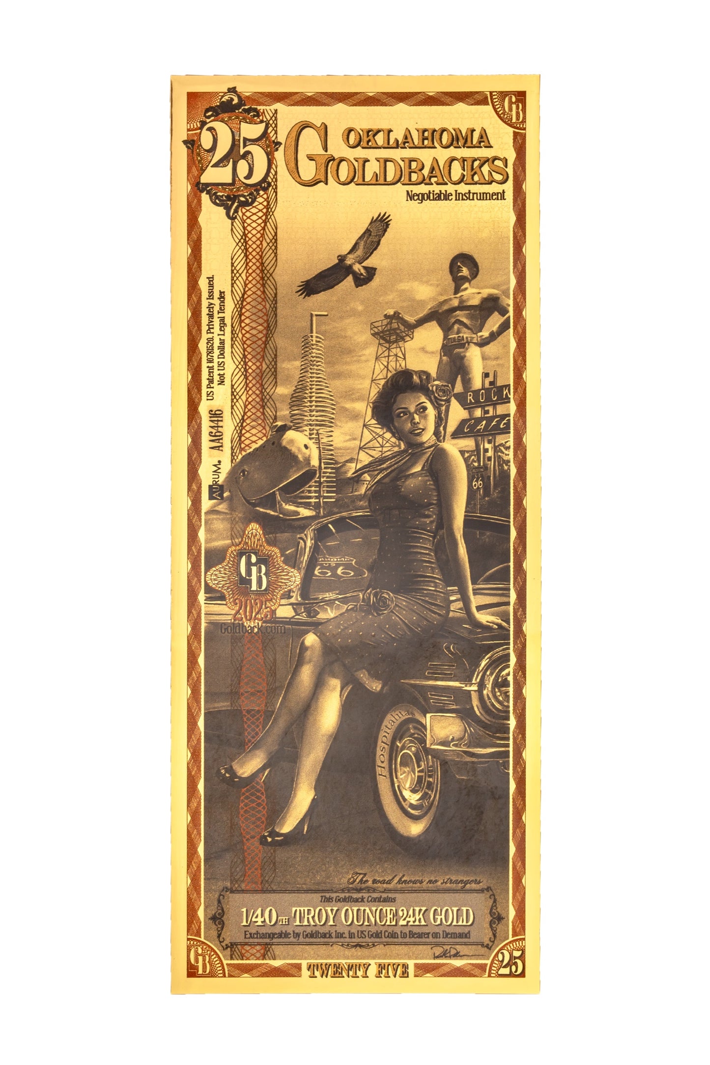 25 Oklahoma Goldback Gold Note — .9999 Fine 24k Gold Goldback
