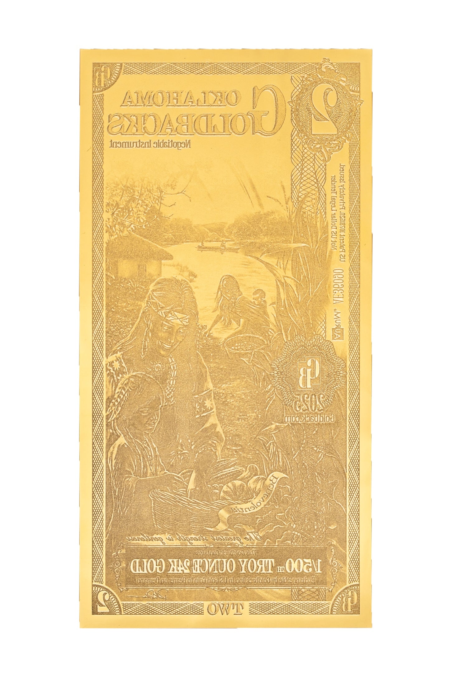 2 Oklahoma Goldback Gold Note — .9999 Fine 24k Gold Goldback