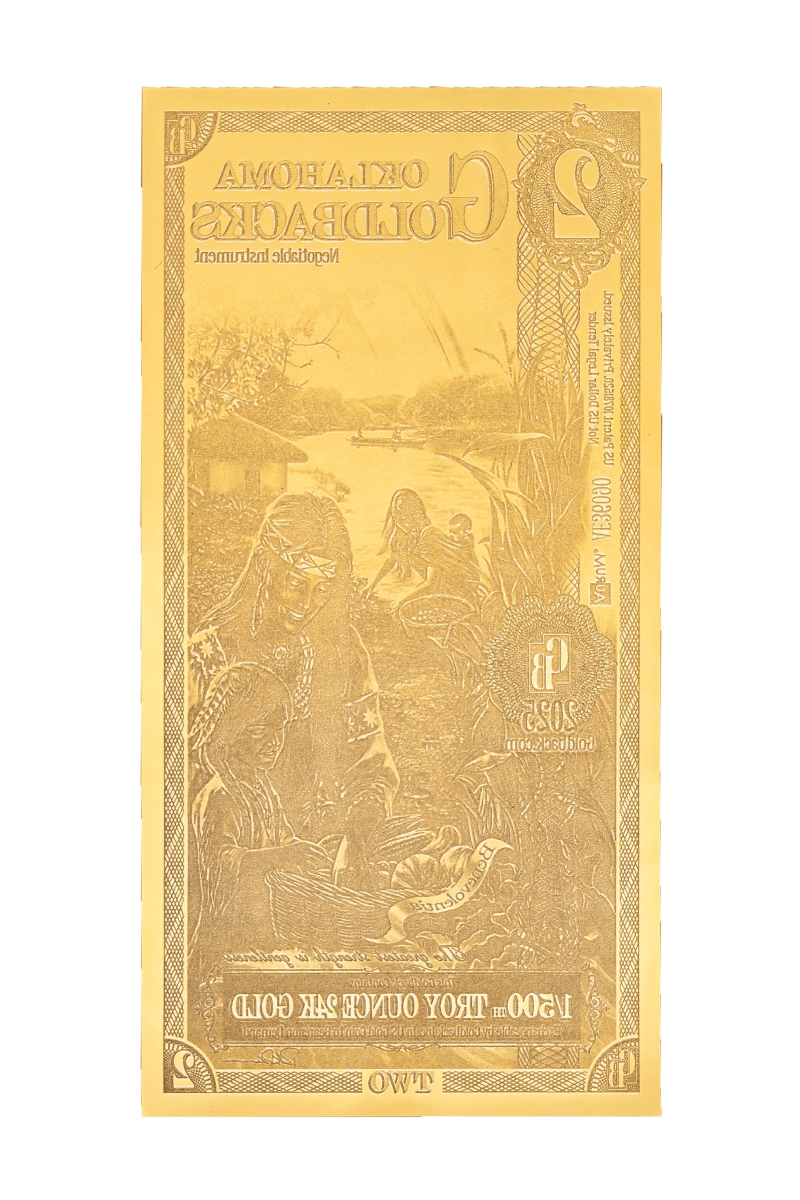 2 Oklahoma Goldback Gold Note — .9999 Fine 24k Gold Goldback