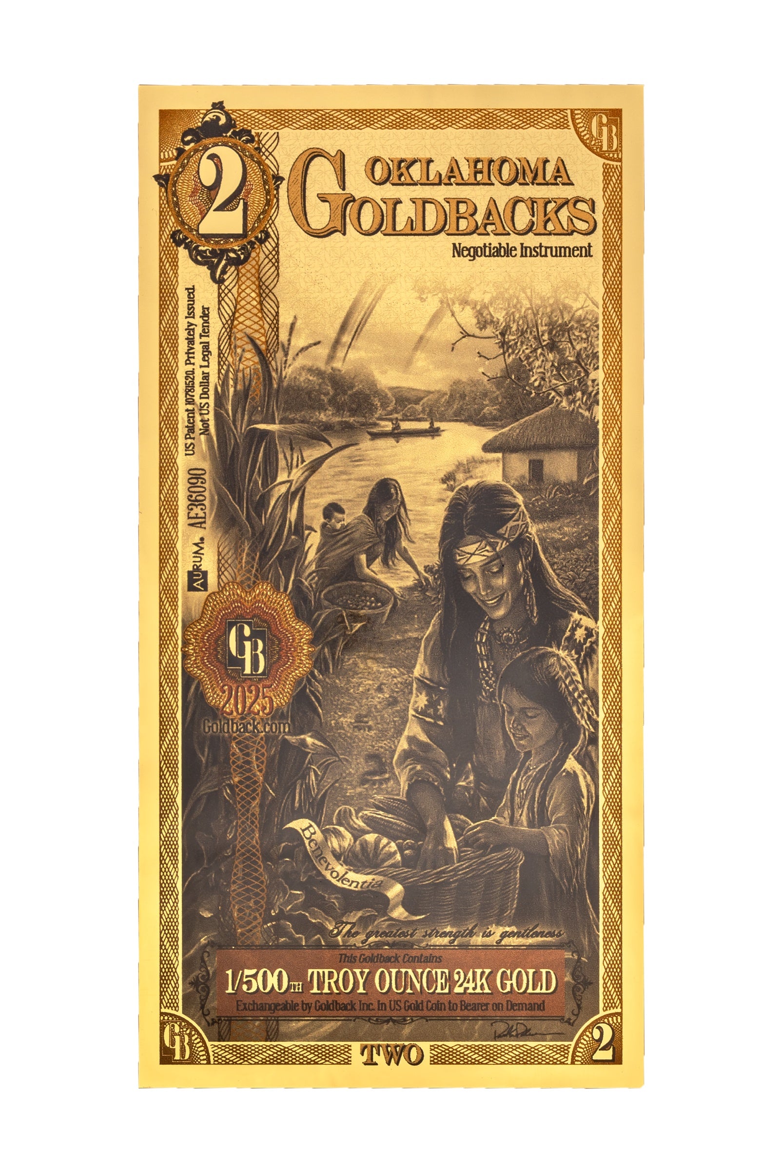 Buy 2 Oklahoma Goldback | 1/500 Troy Oz .9999 Fine 24k Gold | GoldATM