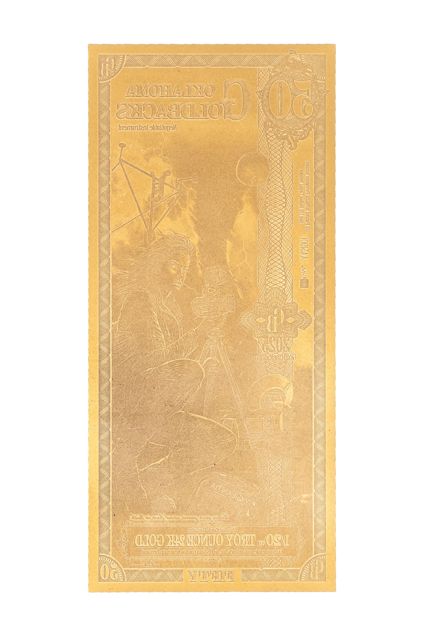 50 Oklahoma Goldback Gold Note — .9999 Fine 24k Gold Goldback