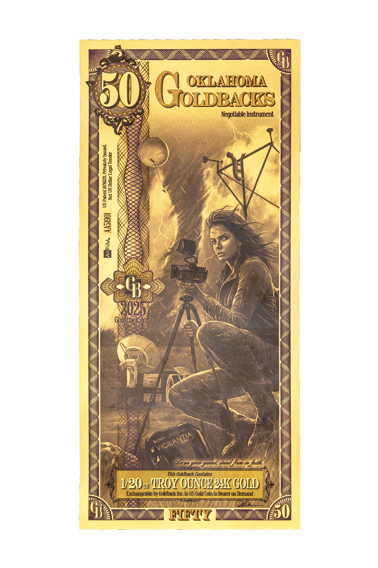 50 Oklahoma Goldback Gold Note — .9999 Fine 24k Gold Goldback