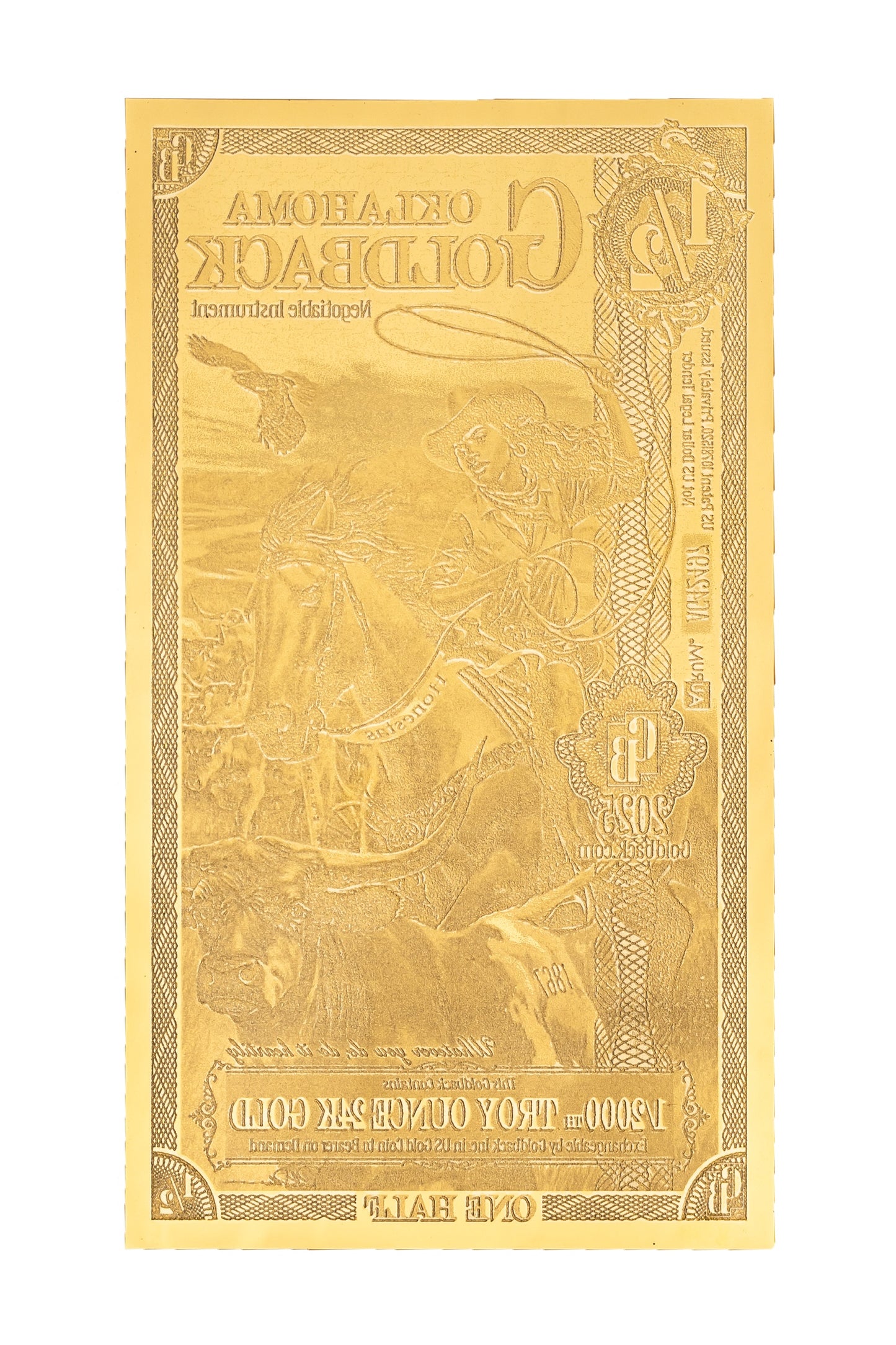½ Oklahoma Goldback Gold Note — .9999 Fine 24k Gold Goldback