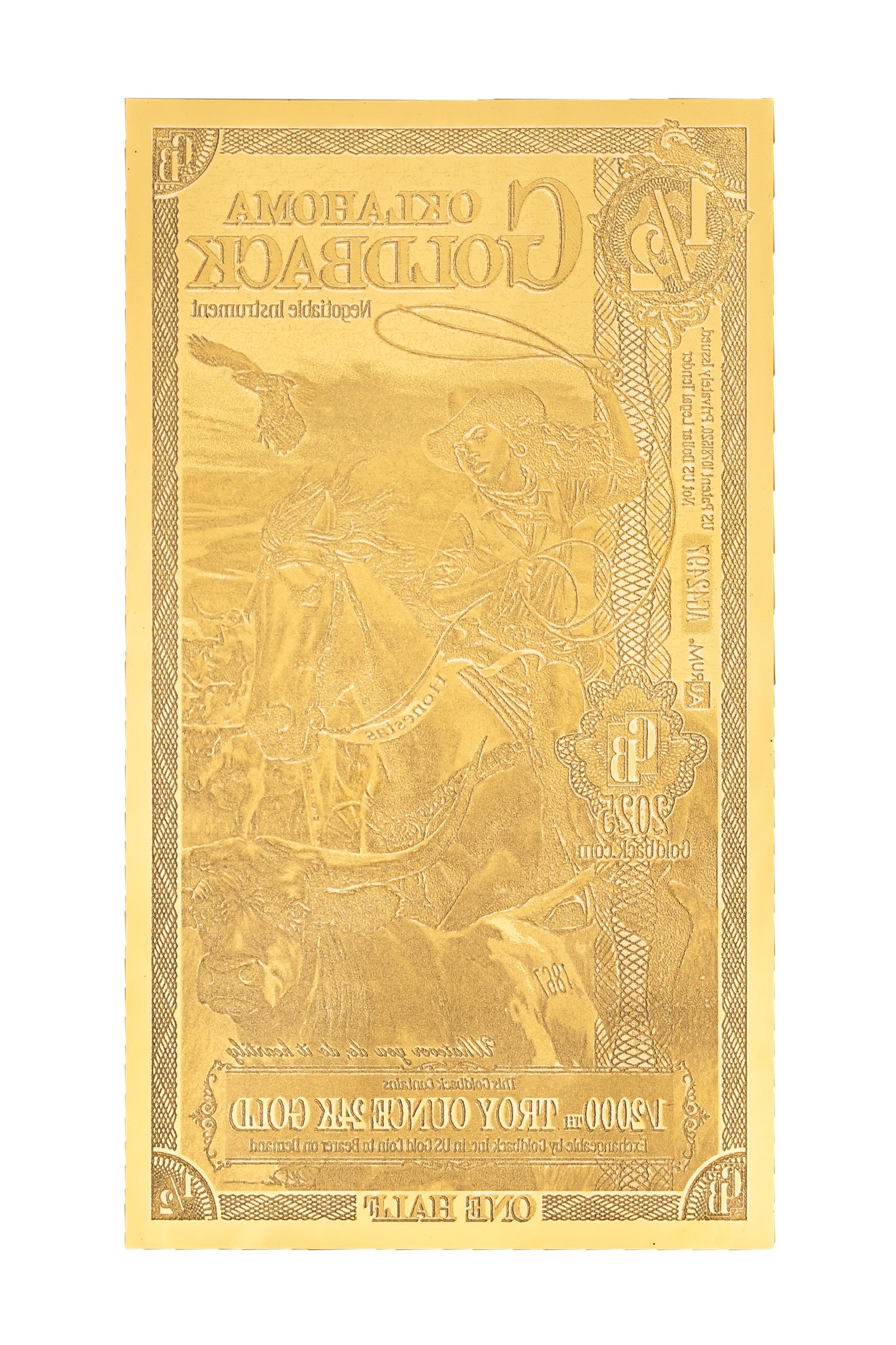 ½ Oklahoma Goldback Gold Note — .9999 Fine 24k Gold Goldback