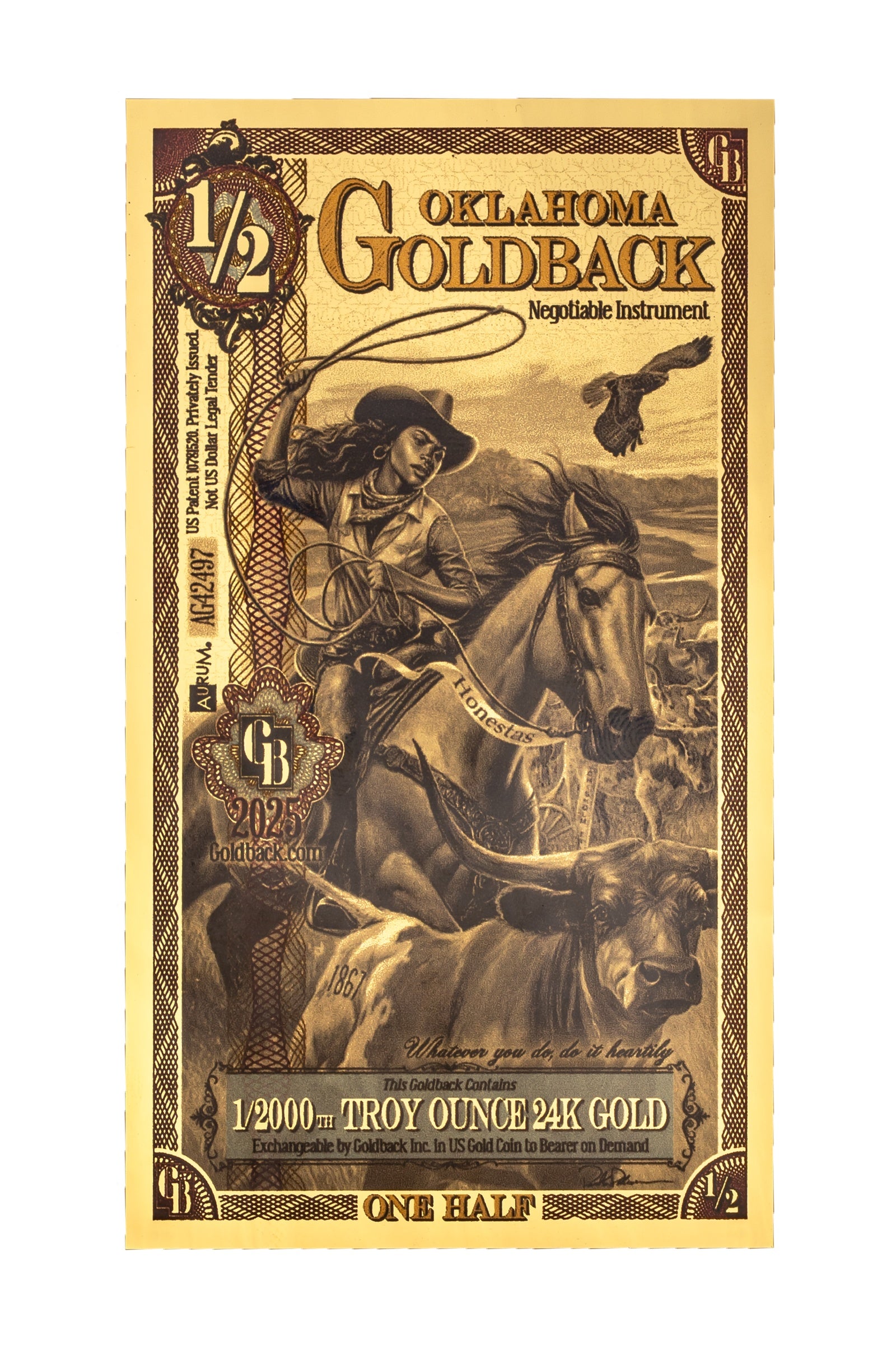 Buy ½ Oklahoma Goldback | 1/2,000 Oz .9999 24k Gold – GoldATM
