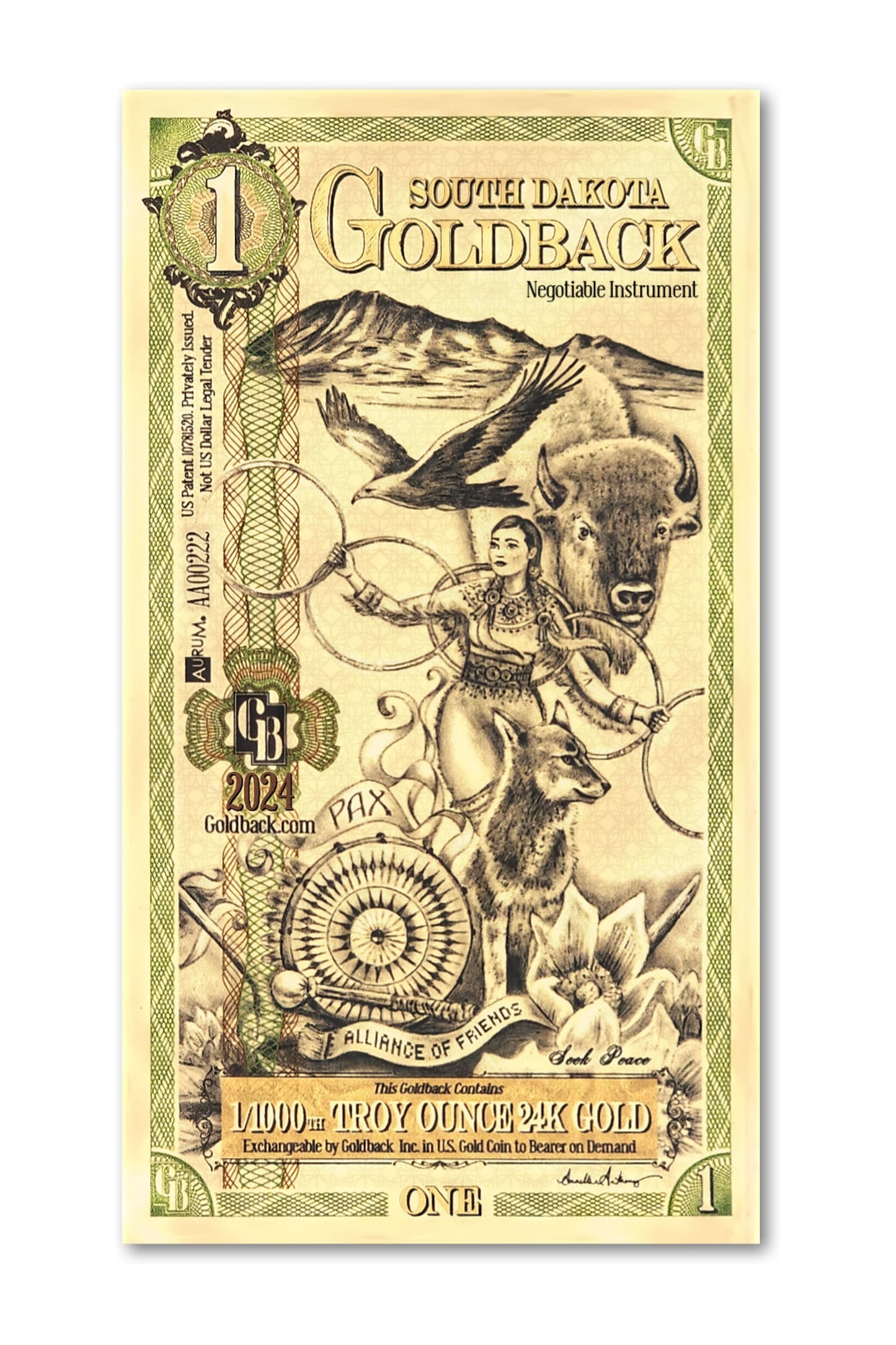 Dakota del Sur 1/1000 Troy OZ Oro de 24 quilates (1)