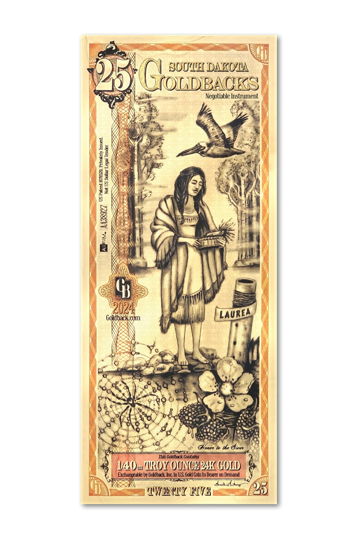 25 South Dakota Goldback Gold Note