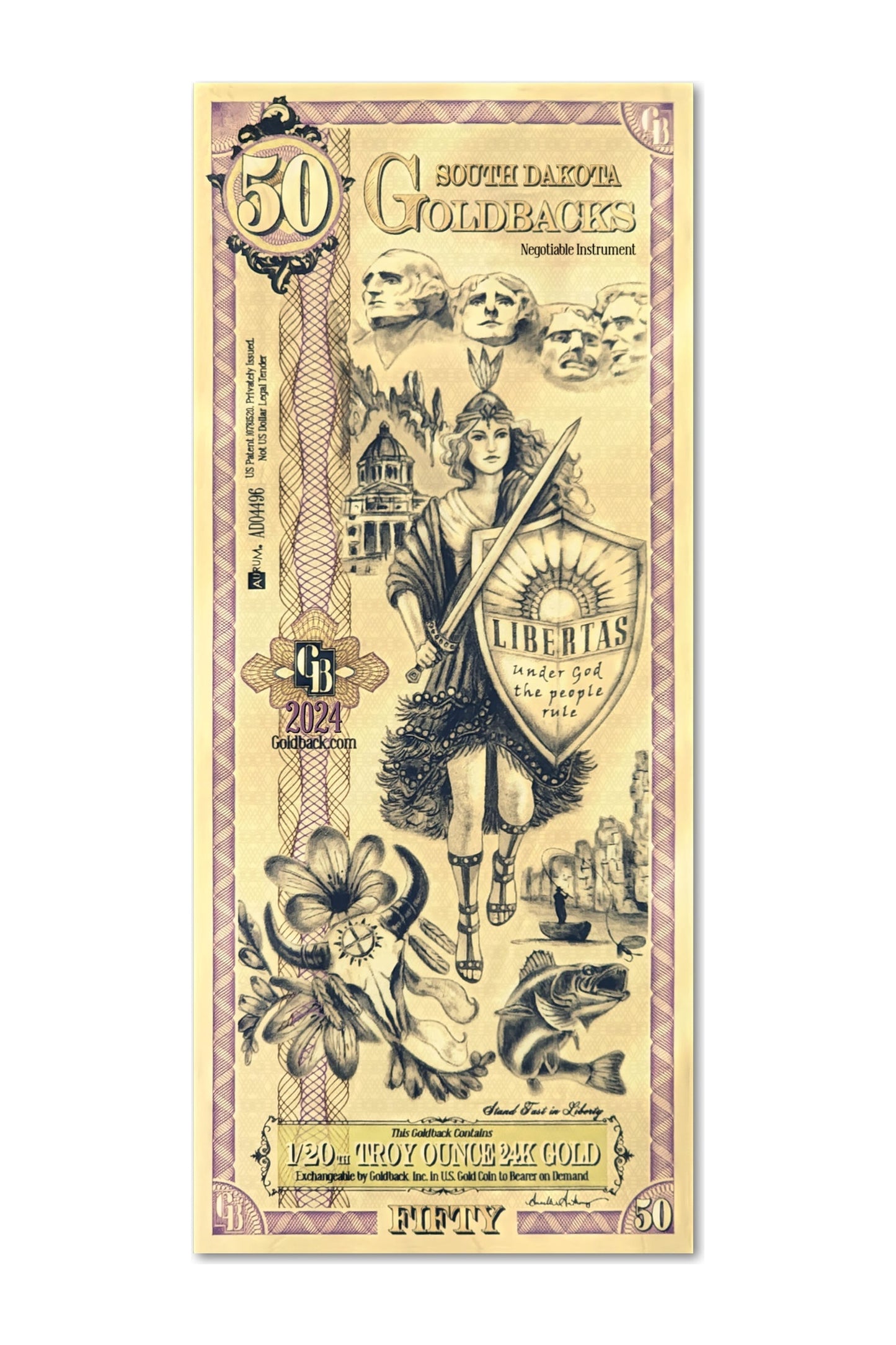 Dakota del Sur 1/20 Troy OZ Oro 24KT (50) 