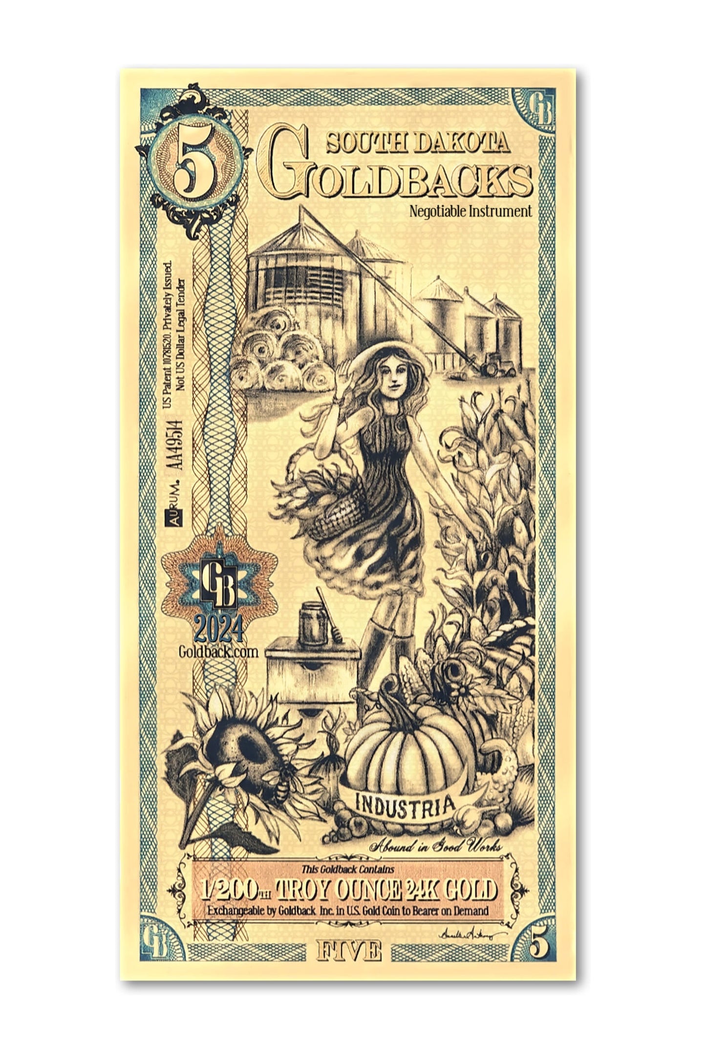 5 South Dakota Goldback Gold Note