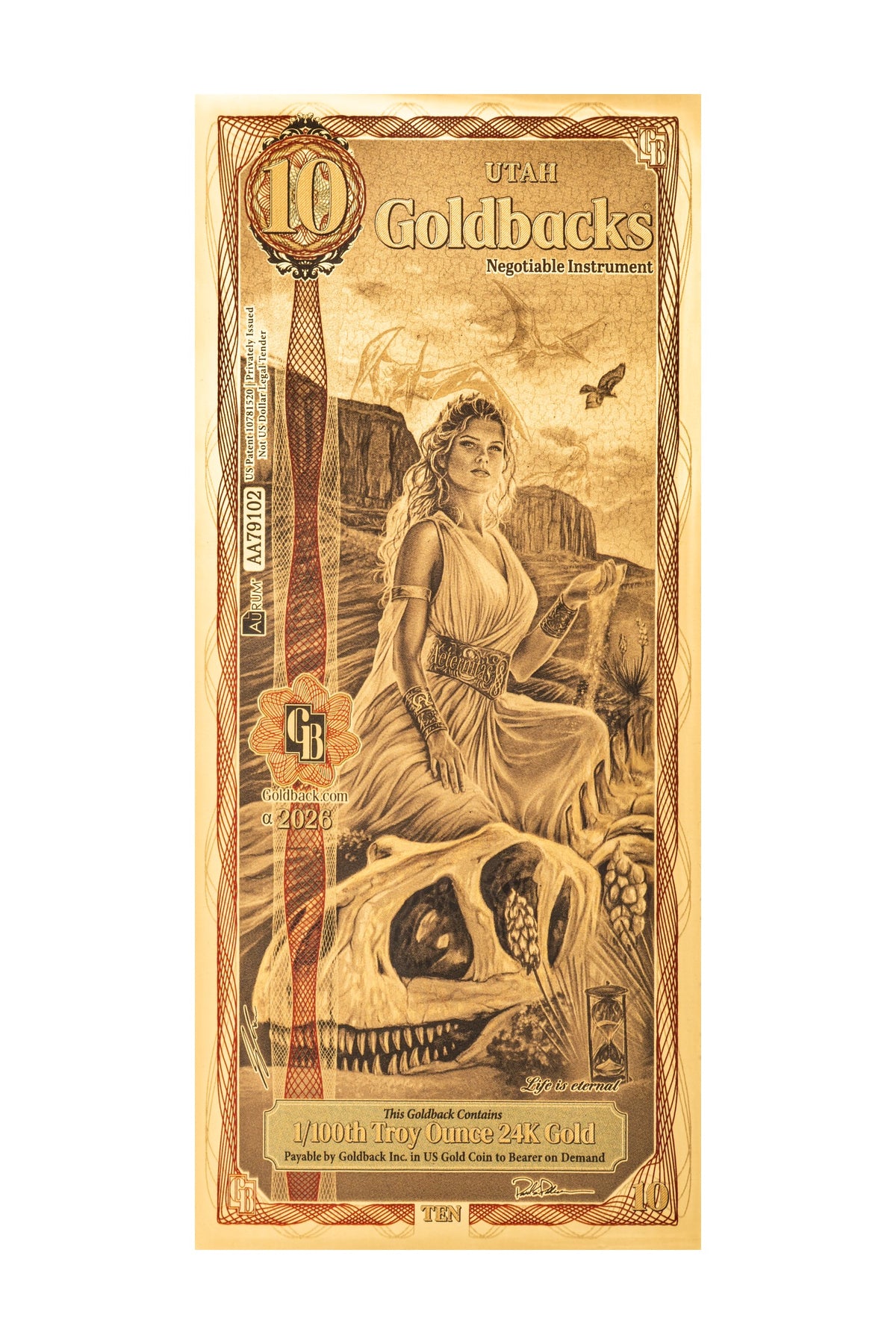 10 Utah Goldback Gold Note (2026 Alpha) — 24k Gold Goldback