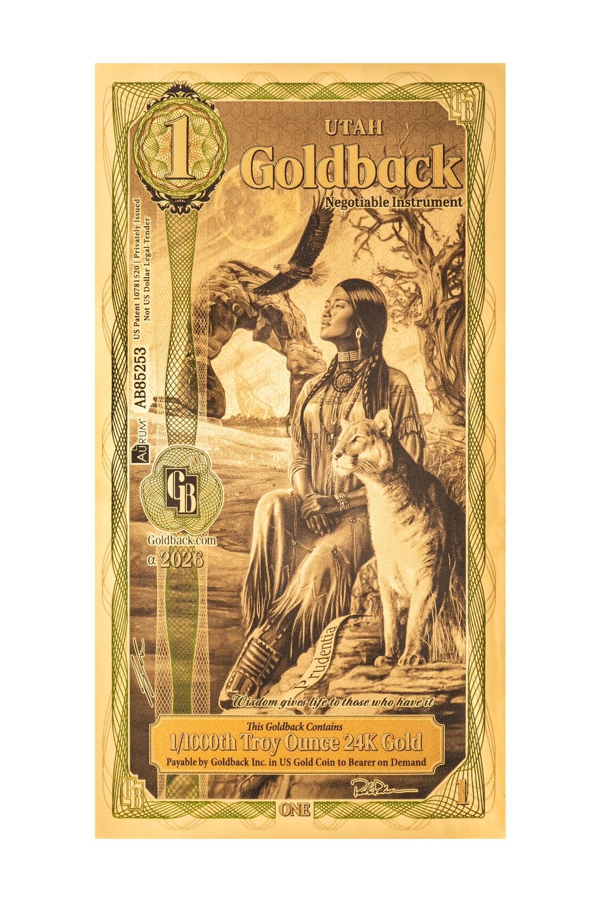 1 Utah Goldback Gold Note (2026 Alpha) — 24k Gold Goldback