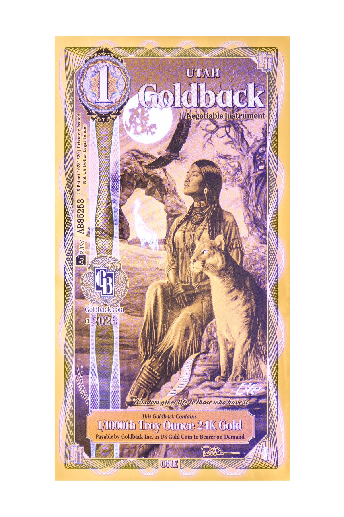 1 Utah Goldback Gold Note (2026 Alpha) — 24k Gold Goldback