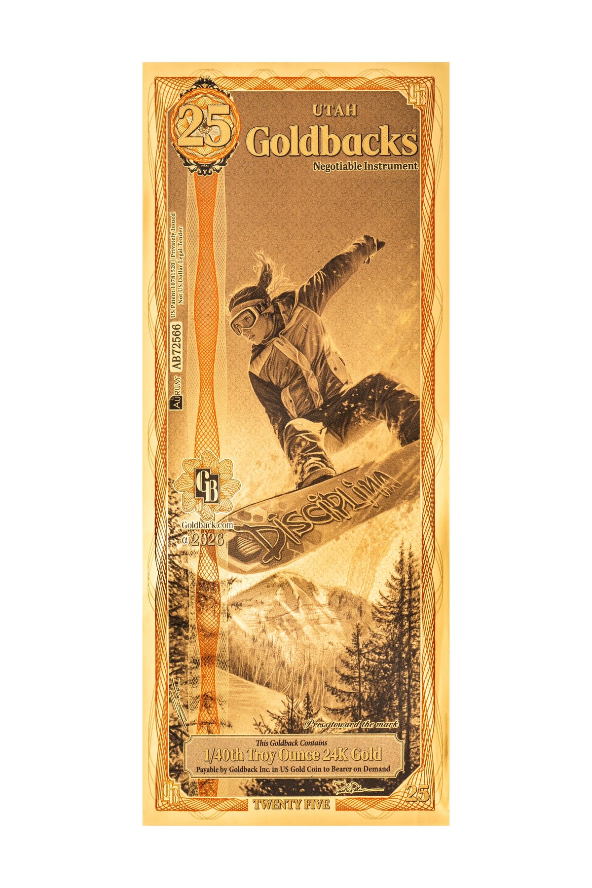 25 Utah Goldback Gold Note (2026 Alpha) — 24k Gold Goldback